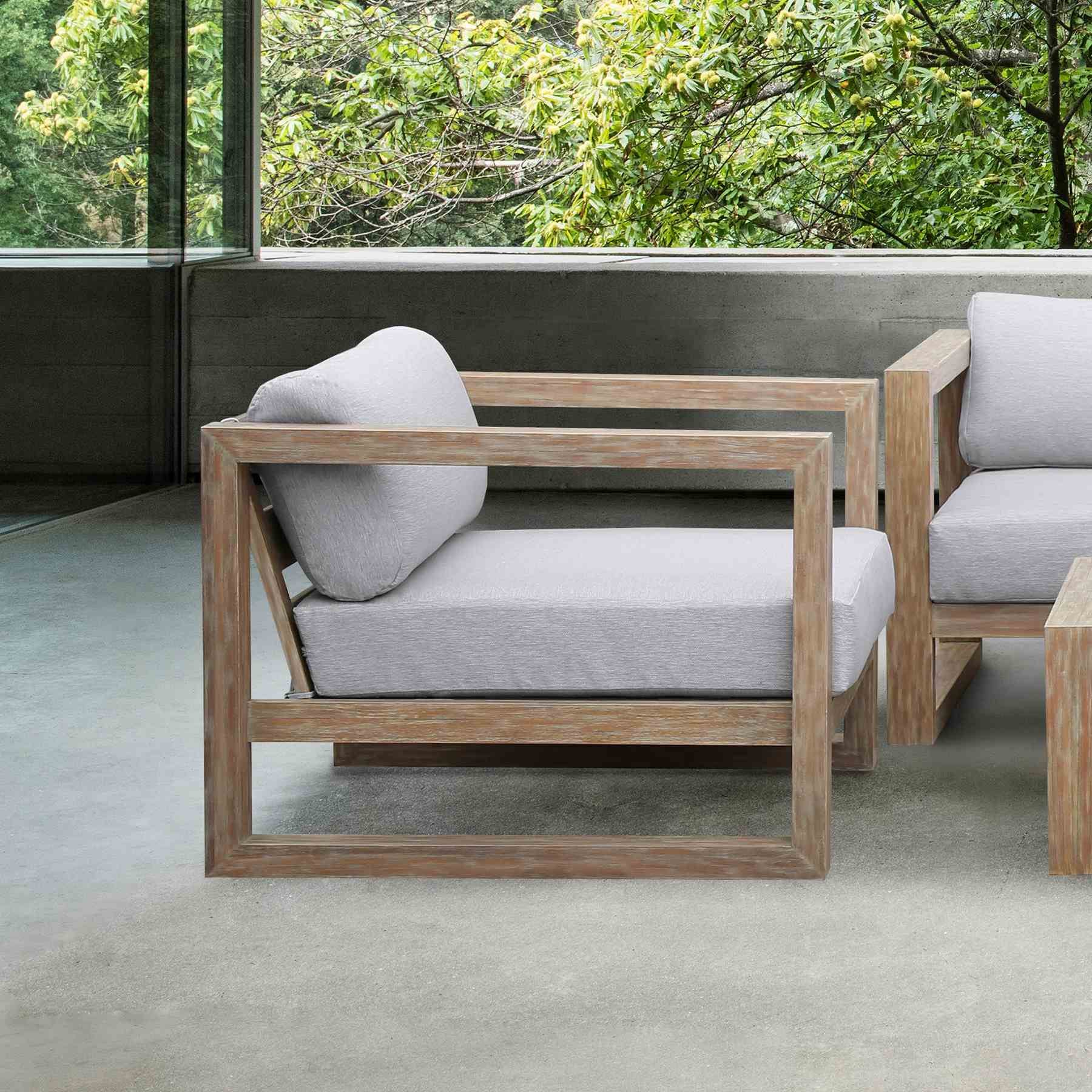 Paradise Outdoor Light Eucalyptus Wood Lounge Chair with Gray Cushions - Image 9