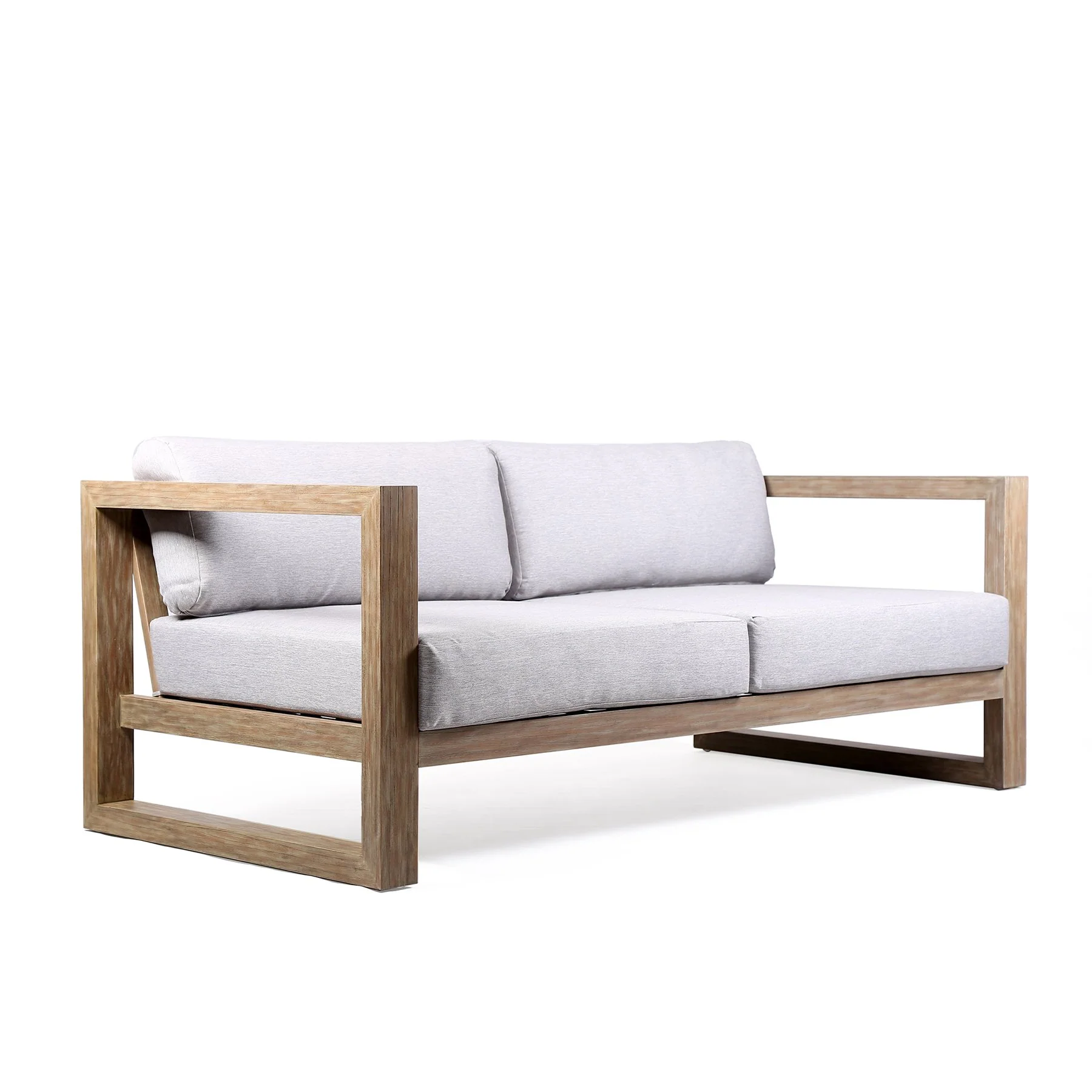 Paradise Outdoor Light Eucalyptus Wood Sofa with Gray Cushions - Image 2