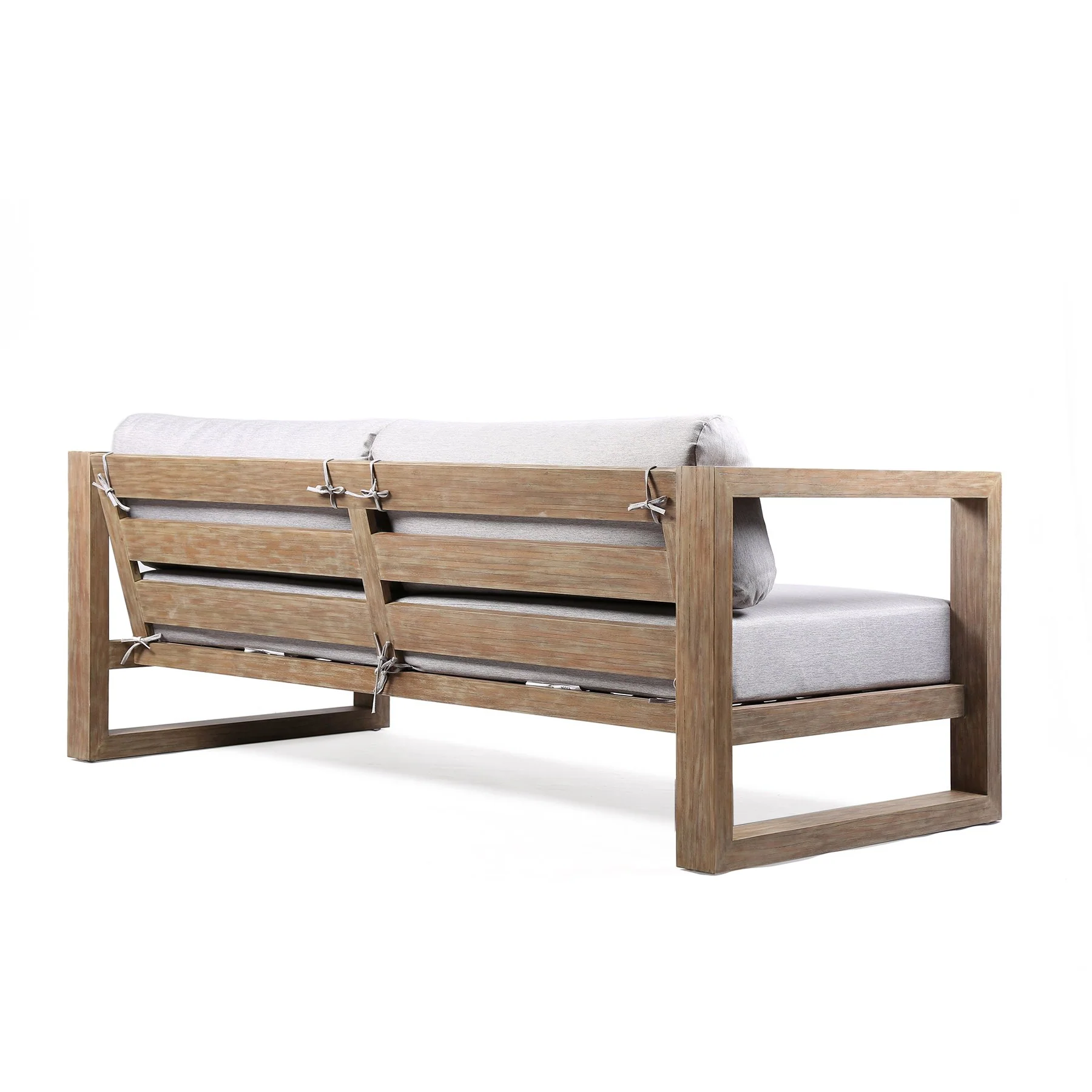 Paradise Outdoor Light Eucalyptus Wood Sofa with Gray Cushions - Image 3