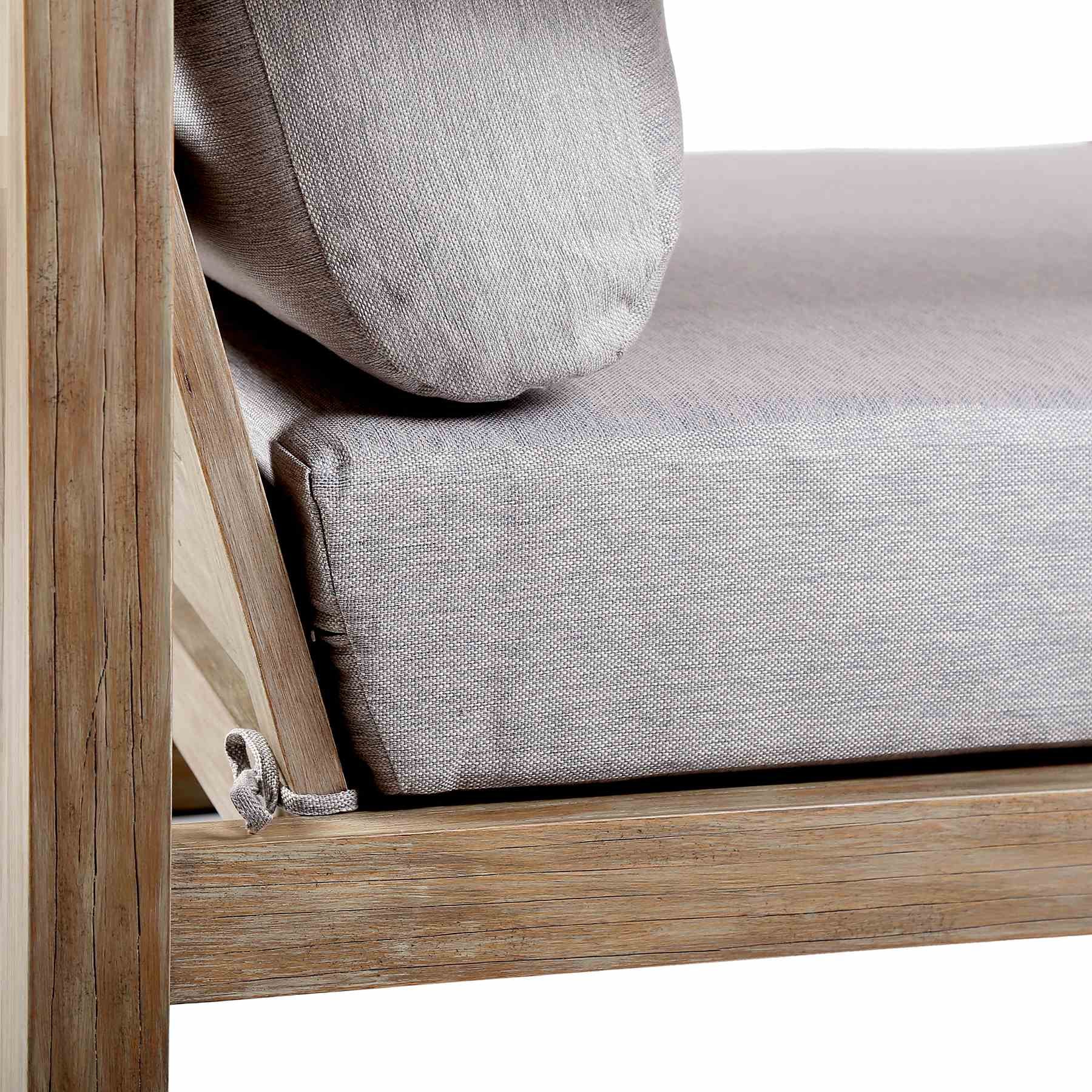 Paradise Outdoor Light Eucalyptus Wood Sofa with Gray Cushions - Image 4