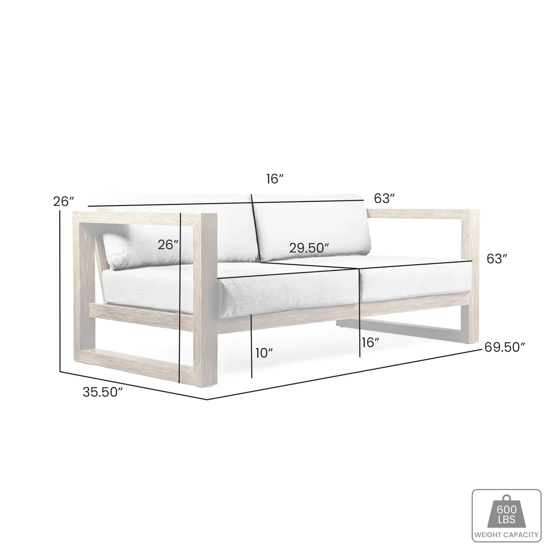 Paradise Outdoor Light Eucalyptus Wood Sofa with Gray Cushions - Image 8