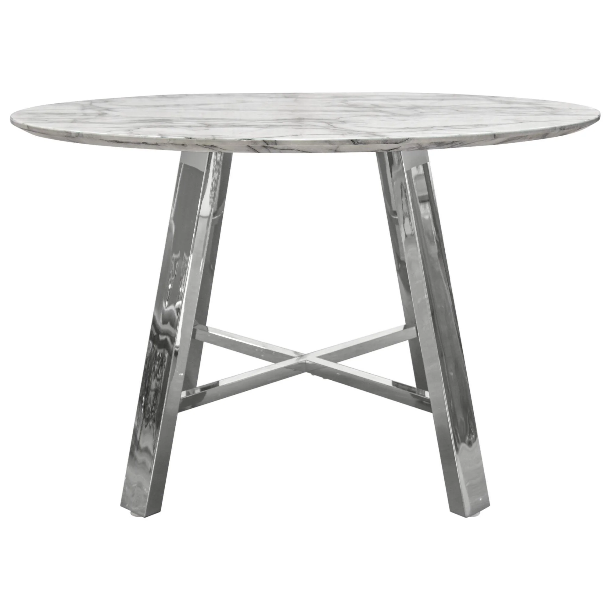 Paris 47" Round Dining Table w/ Faux Marble Top and Chrome Base by Diamond Sofa - Image 2