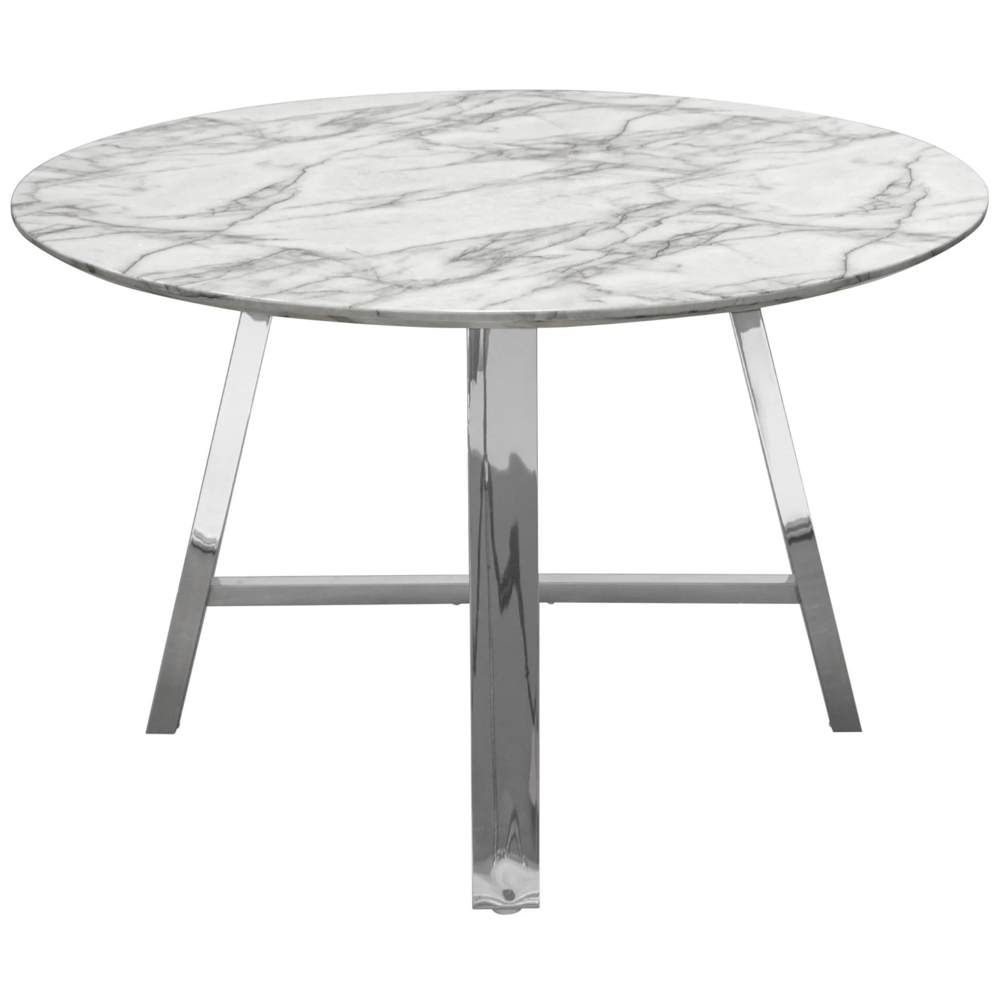 Paris 47" Round Dining Table w/ Faux Marble Top and Chrome Base by Diamond Sofa - Image 5