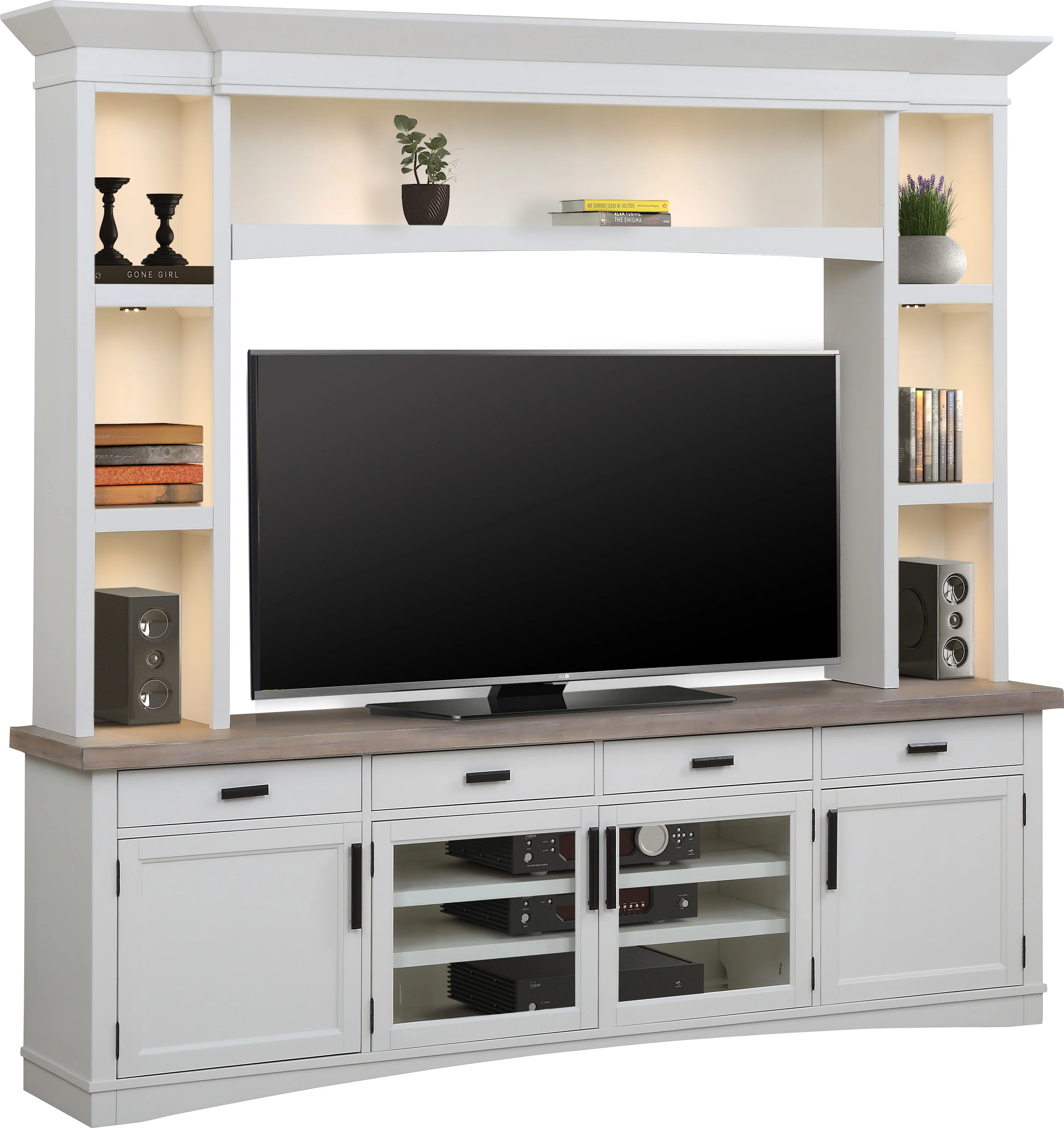 Parker House Americana Modern - Cotton 92 In. TV Console with Hutch and LED Lights - Image 4