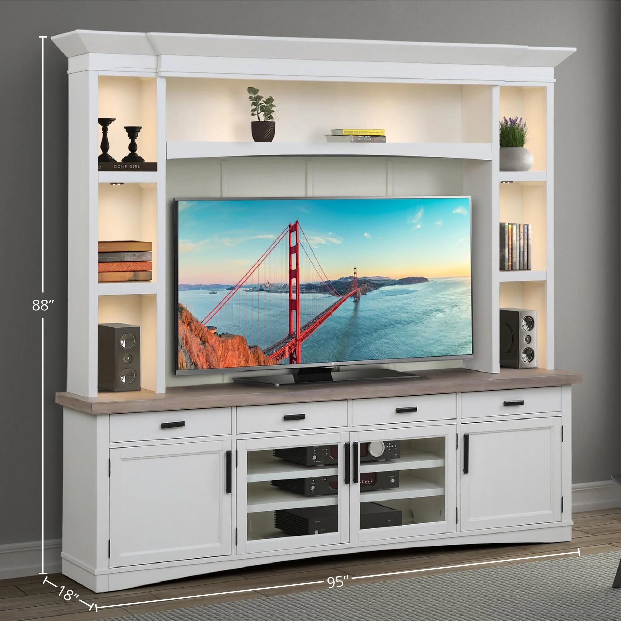 Parker House Americana Modern - Cotton 92 In. TV Console with Hutch Back Panel and LED Lights - Image 8