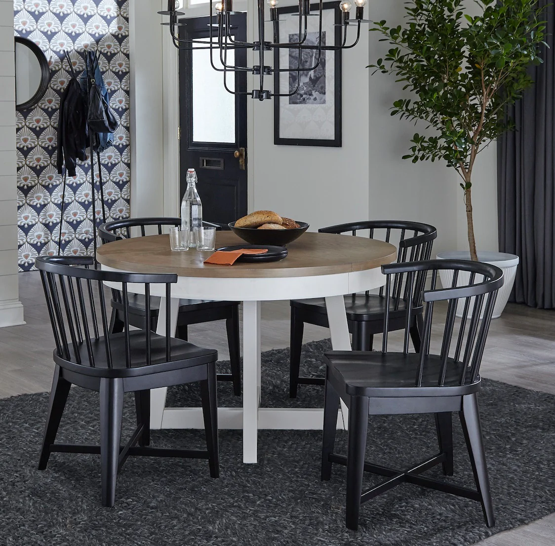 Parker House Americana Modern Dining 48-66" Round Dining Table and 4 Black Barrel Chairs - Image 3