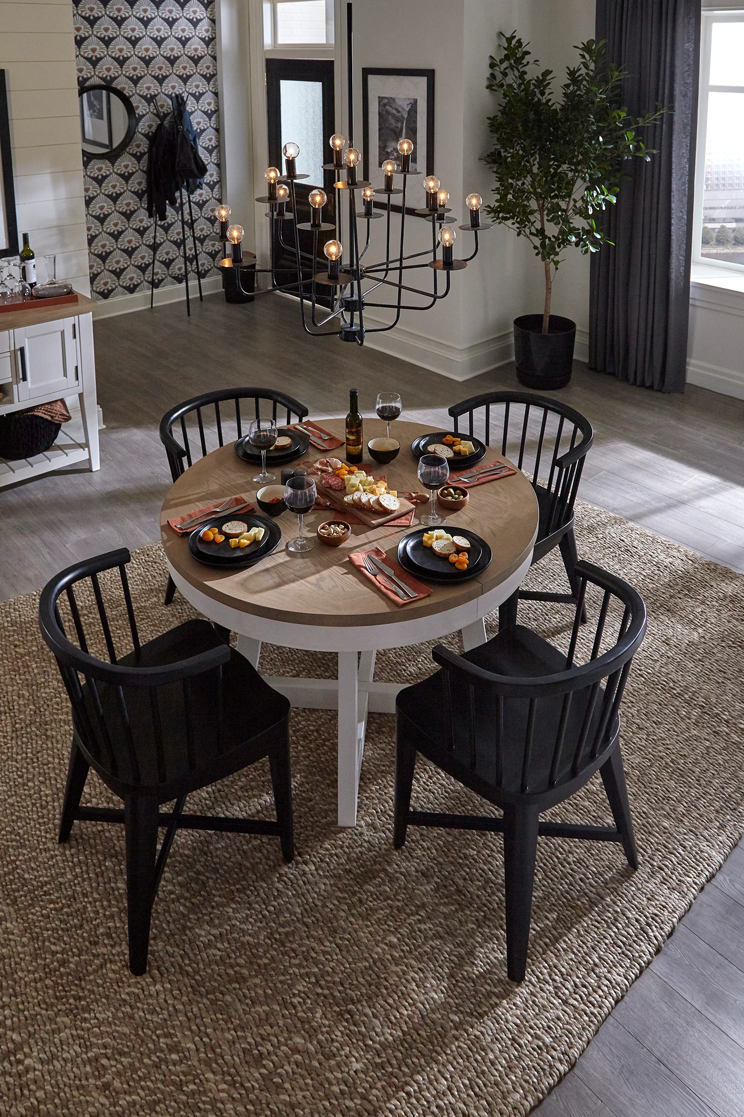 Parker House Americana Modern Dining 48-66" Round Dining Table and 4 Black Barrel Chairs - Image 4