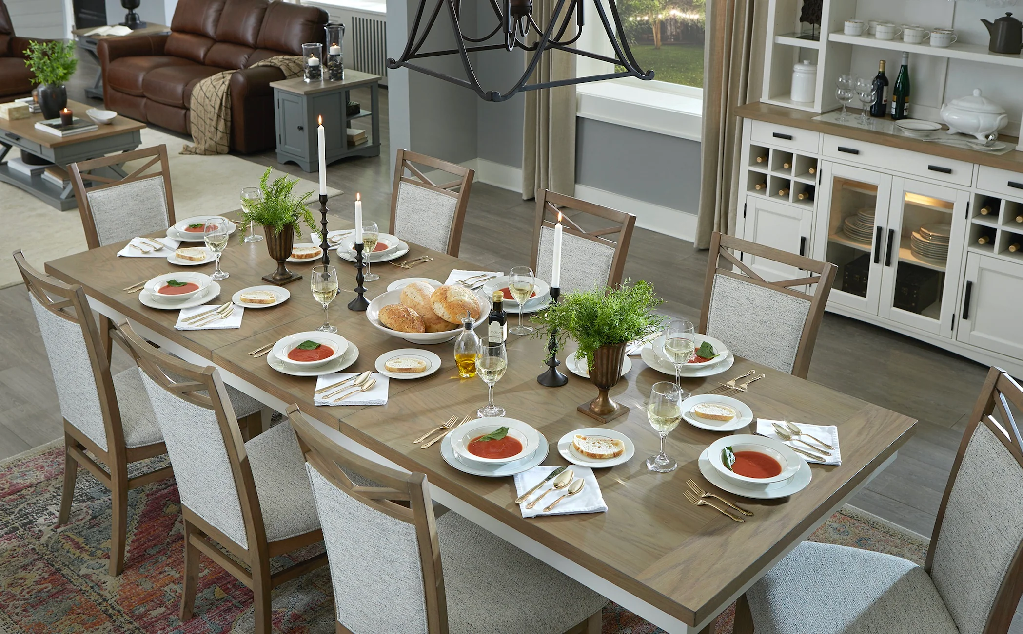 Parker House Americana Modern Dining Extendable Trestle Table with 8 Upholstered Chairs - Image 3