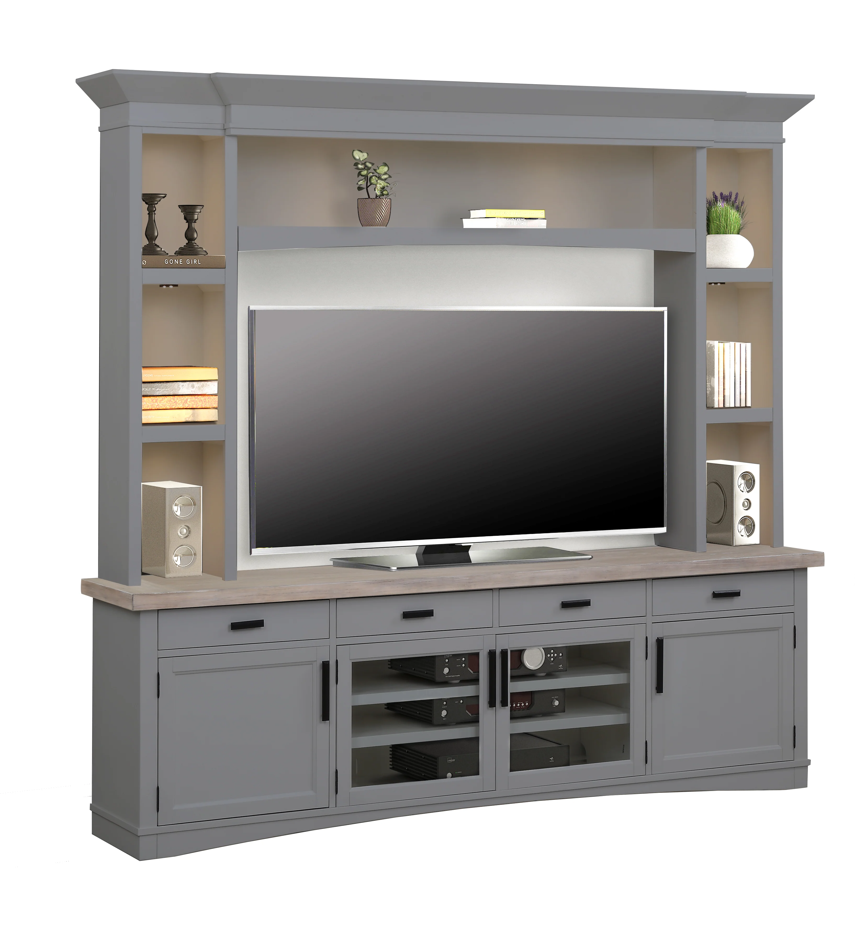Parker House Americana Modern - Dove 92 In. TV Console with Hutch and LED Lights - Image 2