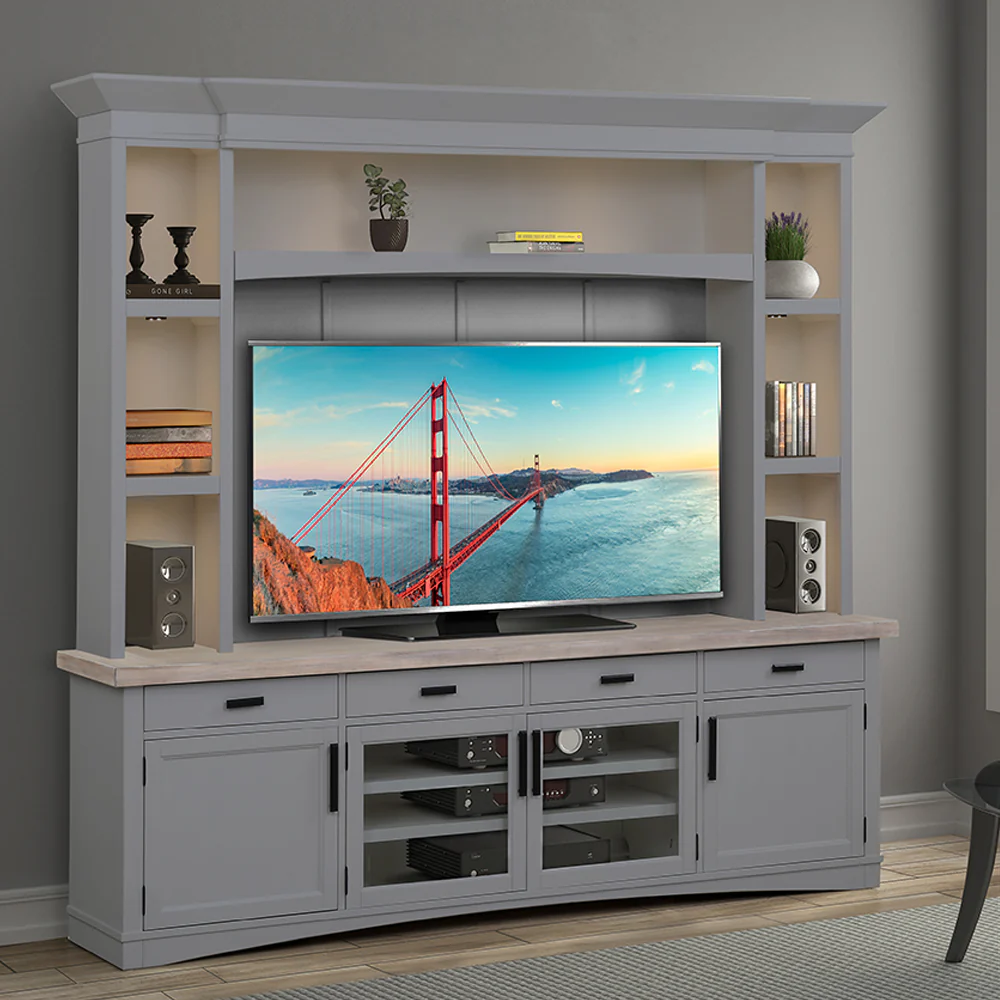 Parker House Americana Modern - Dove 92 In. TV Console with Hutch Back Panel and LED Lights - Image 3