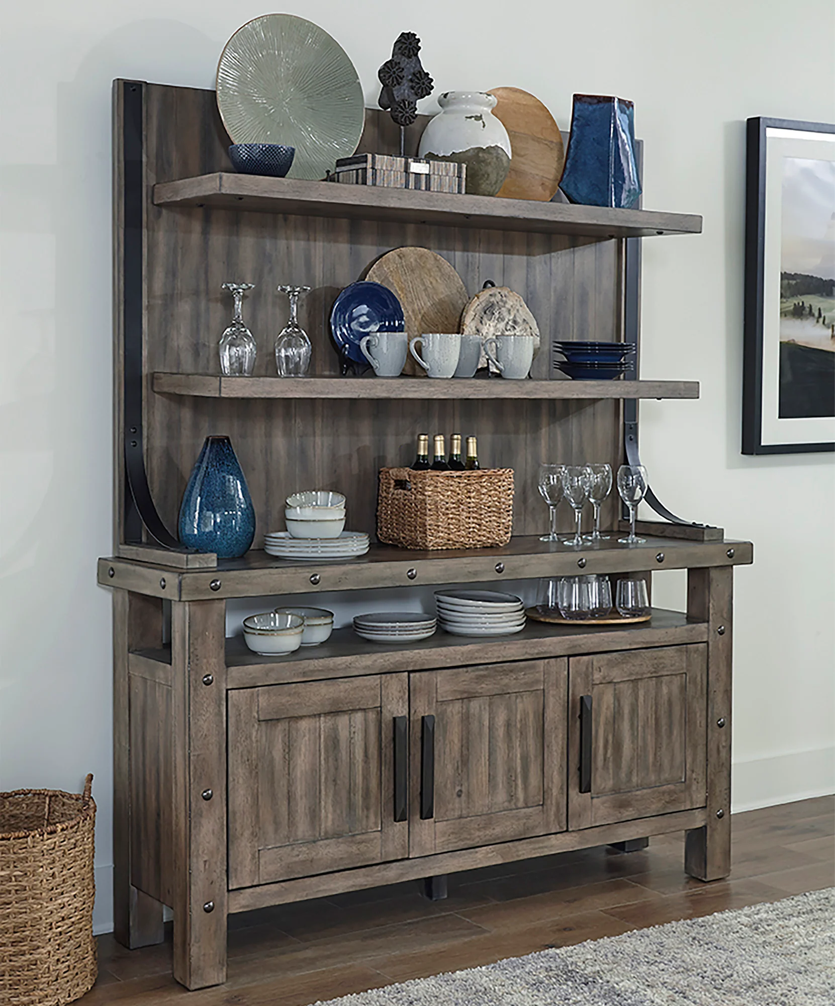 Parker House Lodge Dining Counter Height Extendable Table with 6 Stools and Buffet with Hutch - Image 3