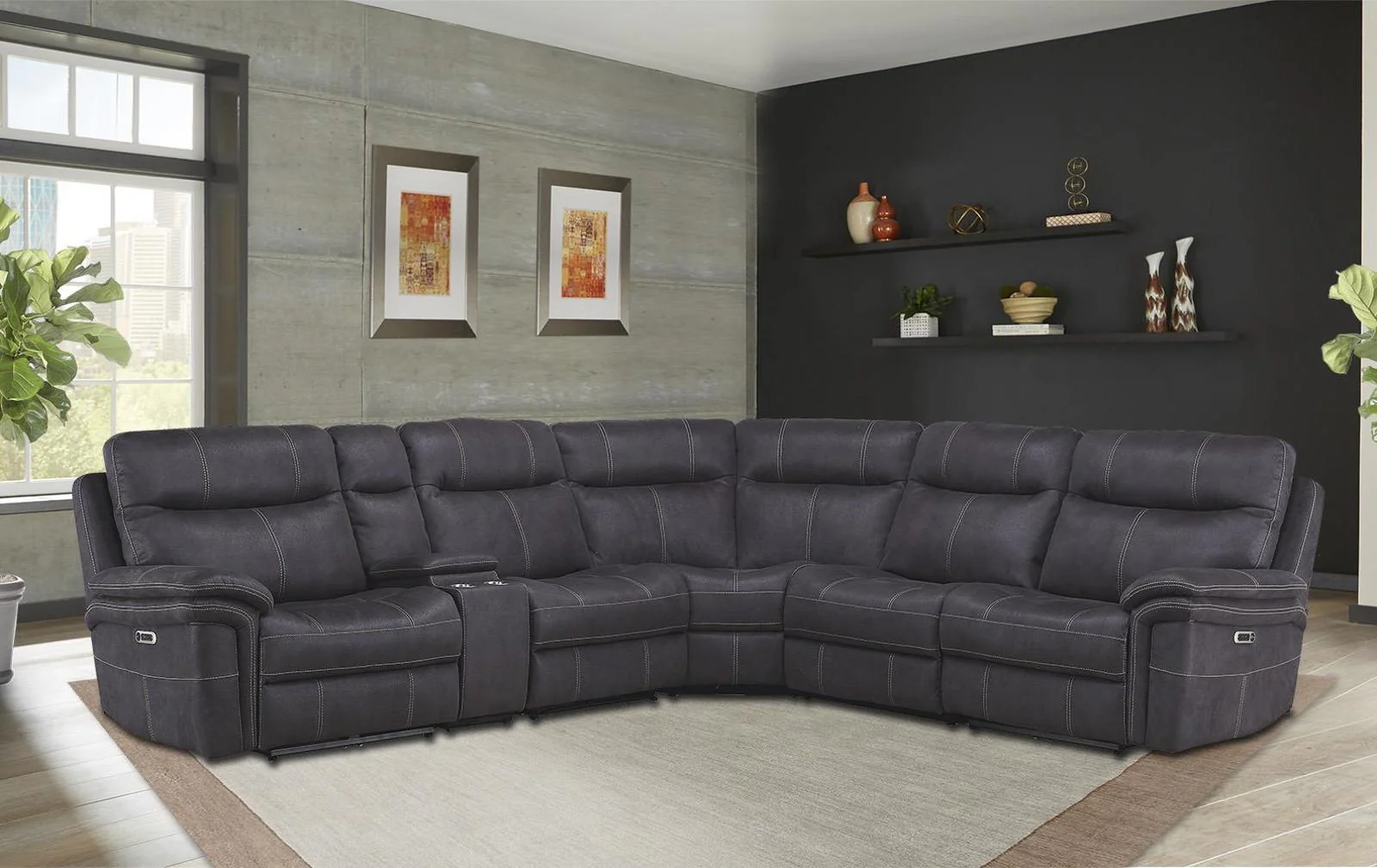 Parker House Mason LAF Chair Recliner Power with USB and Power Headrest in Charcoal - Image 2