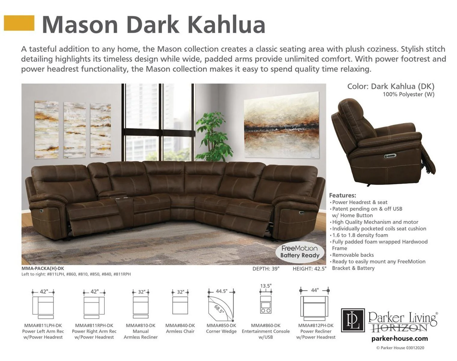 Parker House Mason Power Left Arm Facing Recliner in Dark Kahlua - Image 5