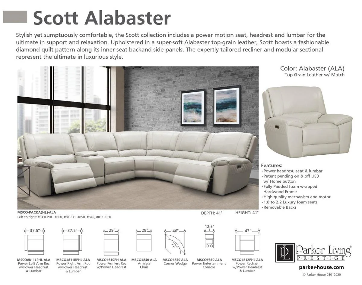 Parker House Scott Power Right Arm Facing Recliner in Alabaster - Image 3