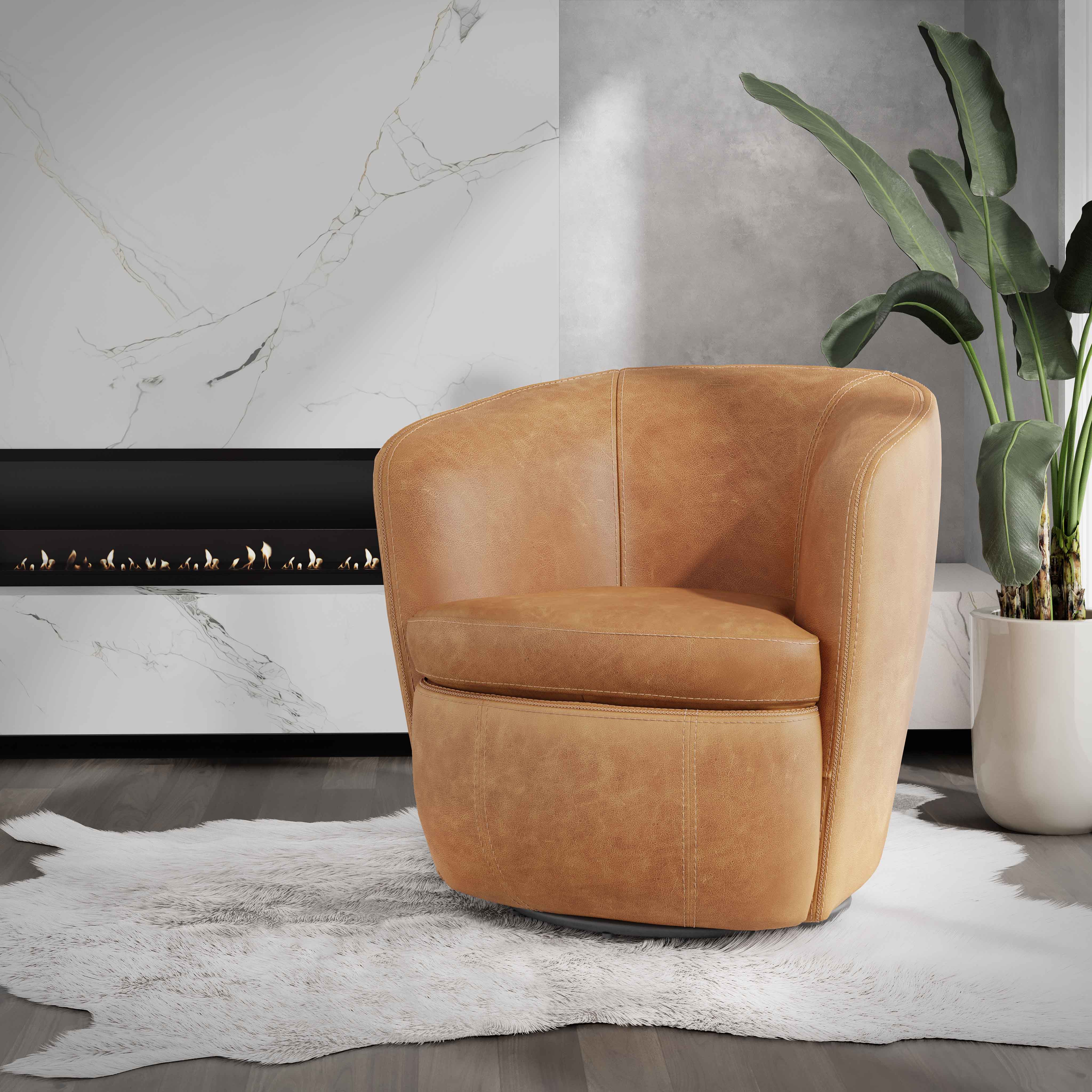 Parker Living Barolo - Vintage Caramel 100% Italian Leather Swivel Club Chair - Image 4