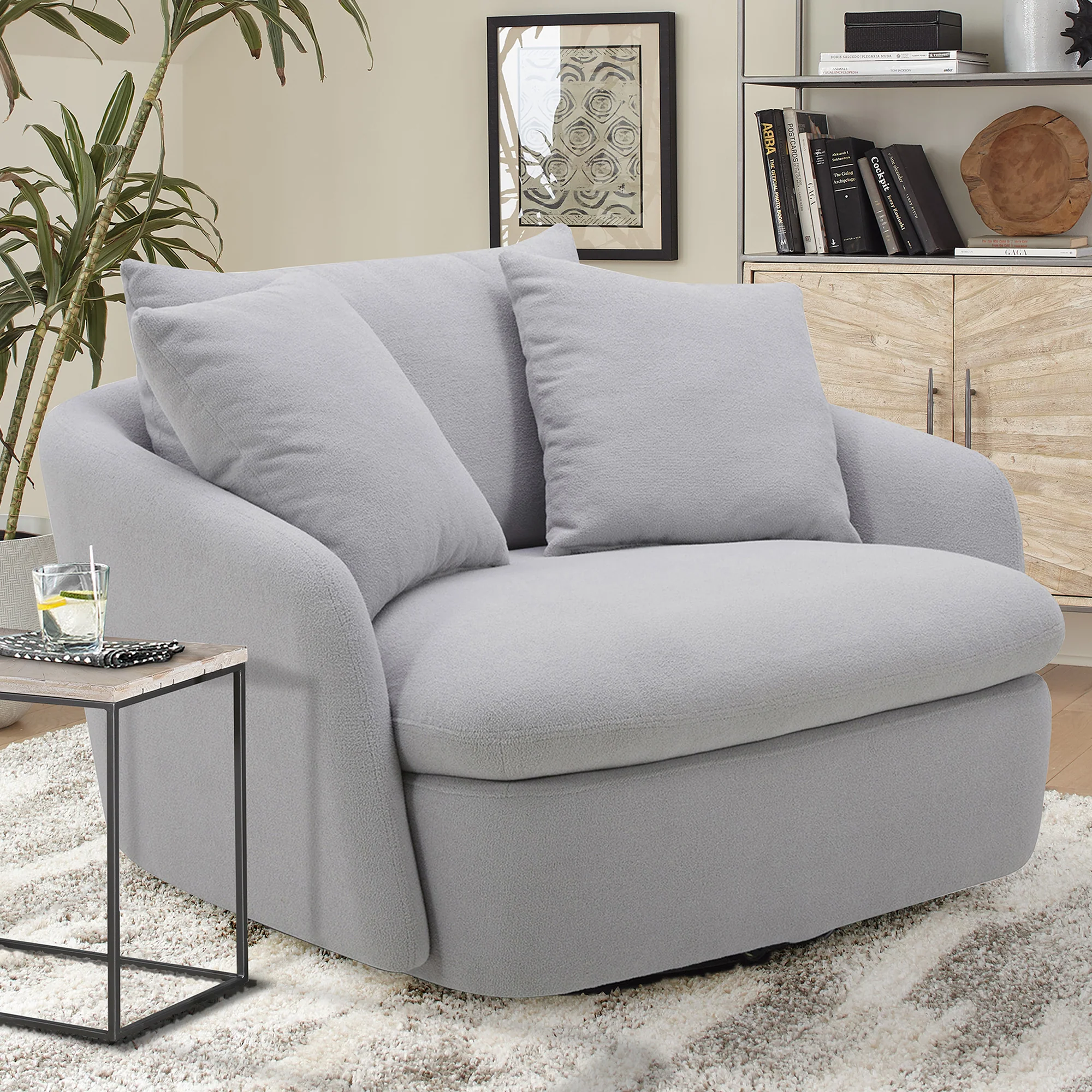 Parker Living Boomer - Dove Grey Large Swivel Chair with 2 Toss Pillows Two Pack - Image 3