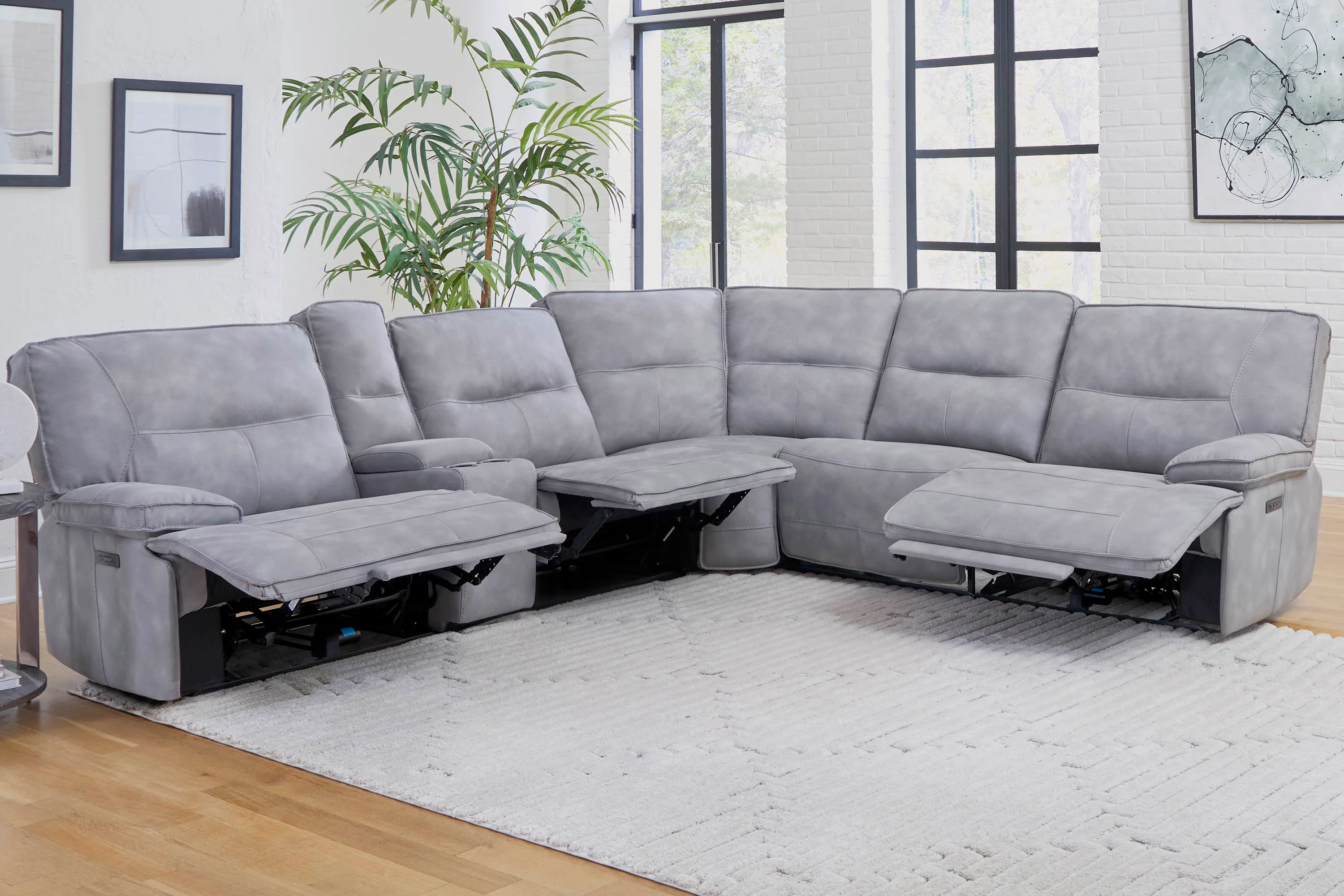 Parker Living Gladiator - Sky 6 Piece Modular Power Reclining Sectional with Power Adjustable Headrests - Image 4