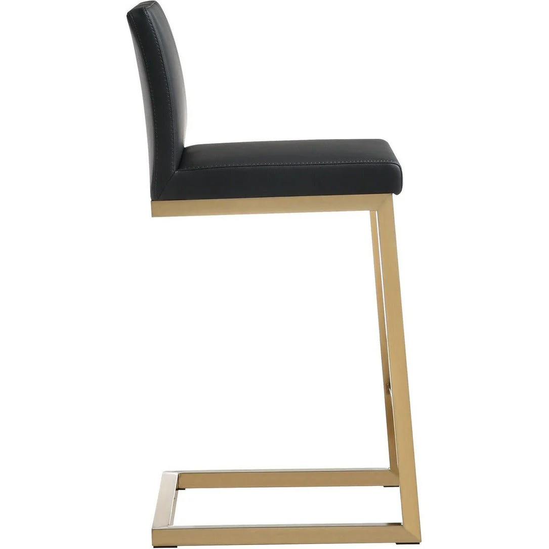 Parma Black Performance Vegan Leather and Gold Steel Counter Stool - Set of 2 - Image 4