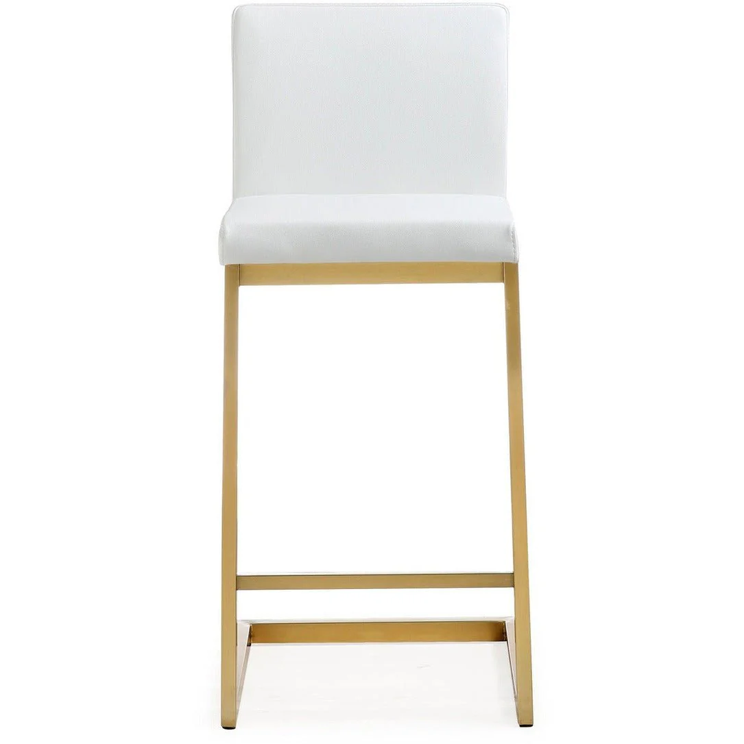 Parma White Performance Vegan Leather and Gold Steel Counter Stool - Set of 2 - Image 4