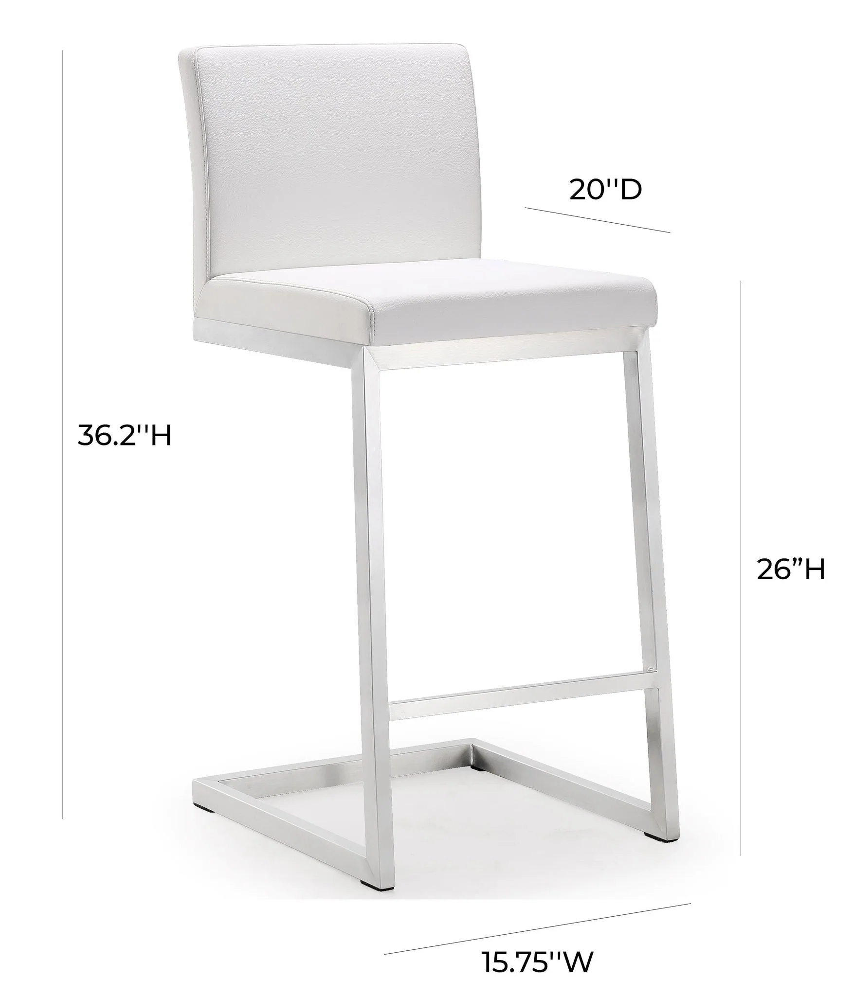 Parma White Performance Vegan Leather and Stainless Steel Counter Stool - Set of 2 - Image 8
