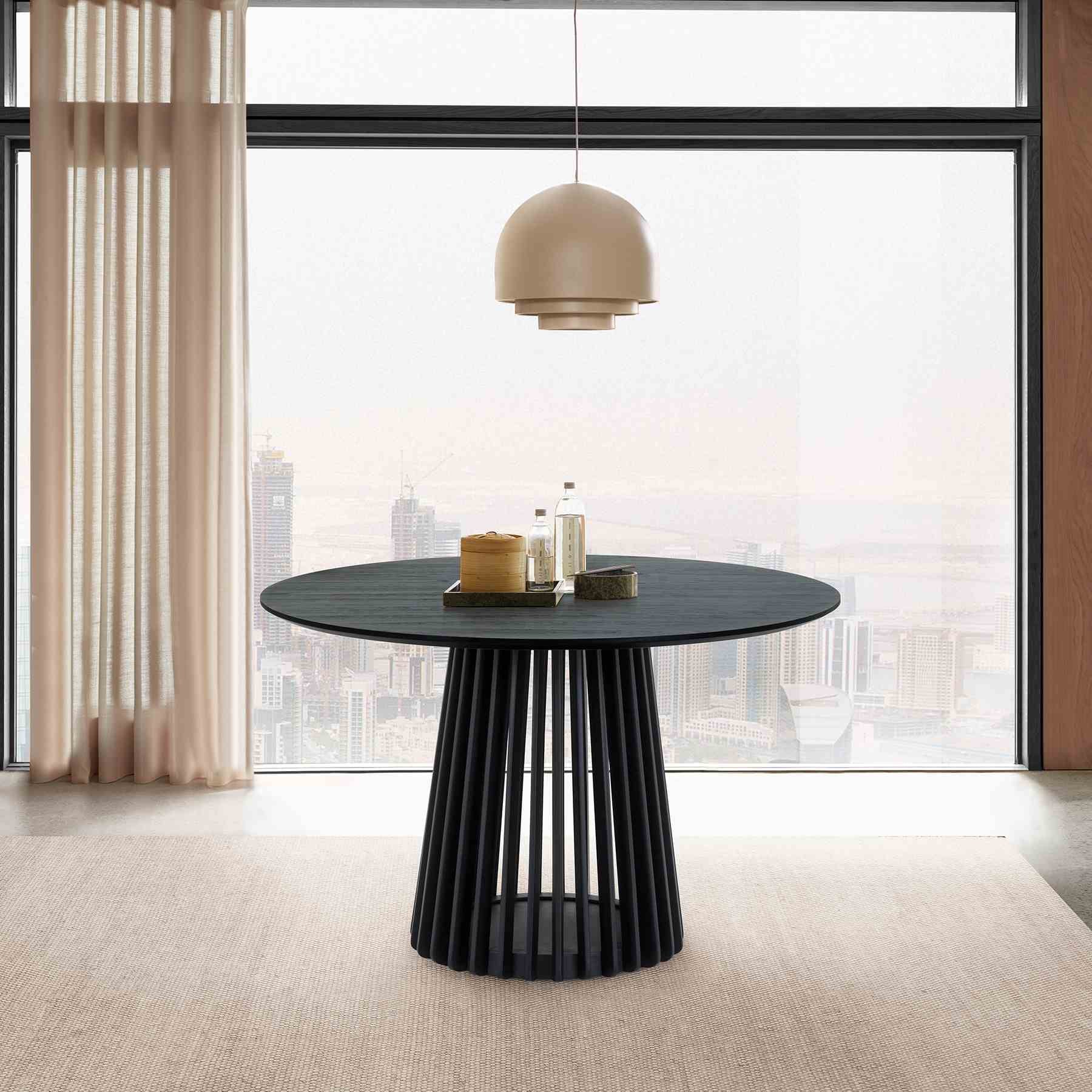 Pasadena 47" Wood Round Dining Table in Black Oak Finish - Image 7
