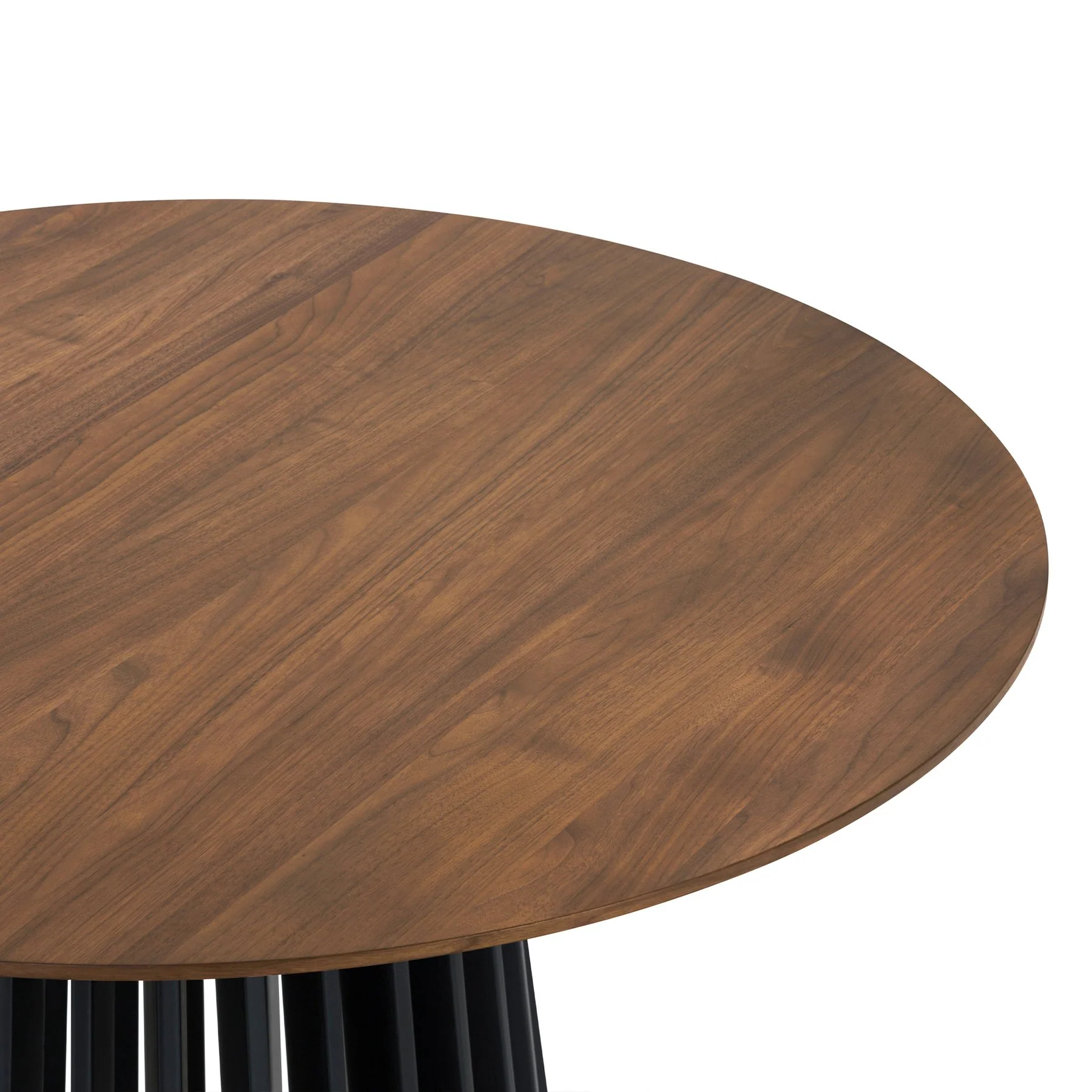 Pasadena 47" Wood Round Dining Table with Walnut Finish and Black Base - Image 3