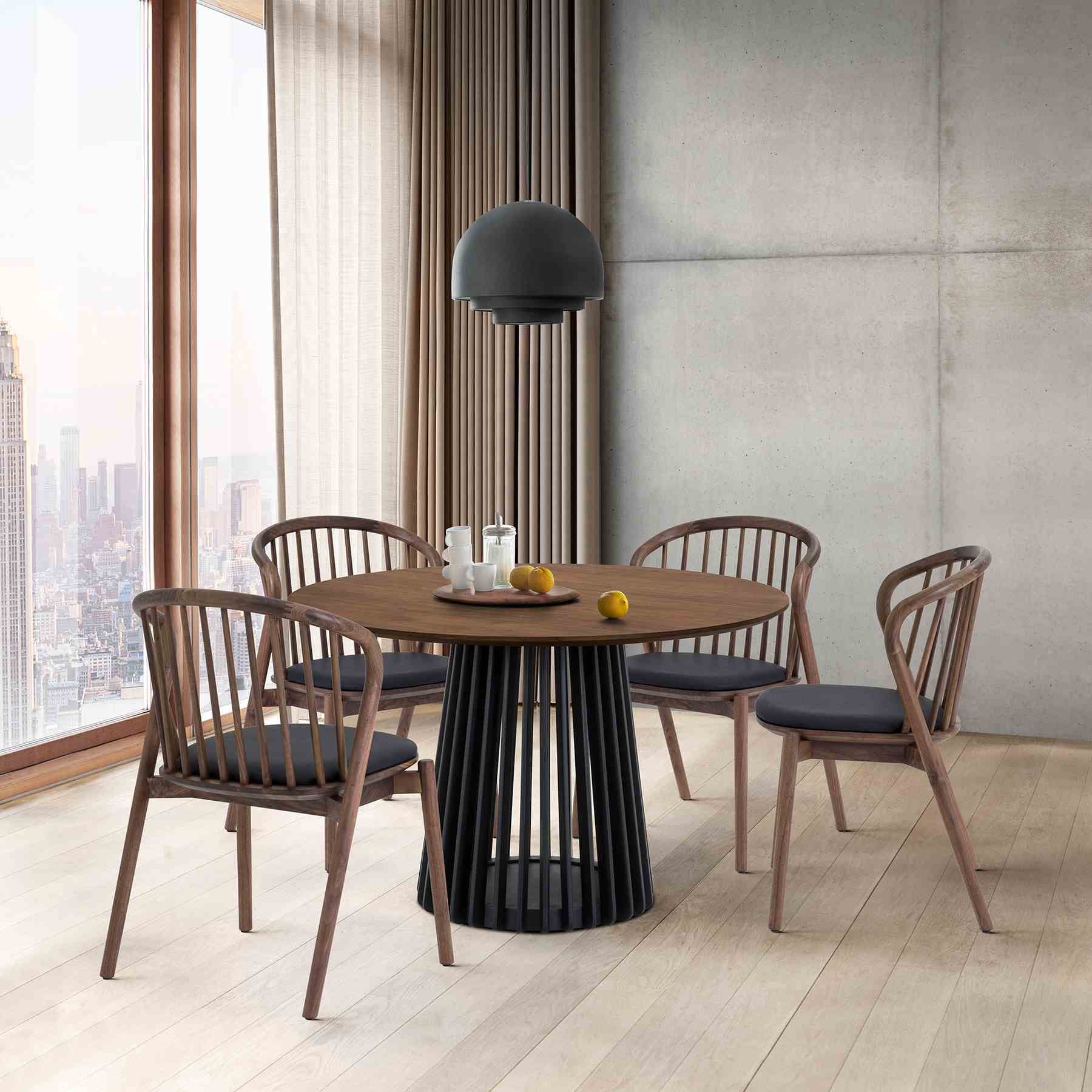 Pasadena 47" Wood Round Dining Table with Walnut Finish and Black Base - Image 9