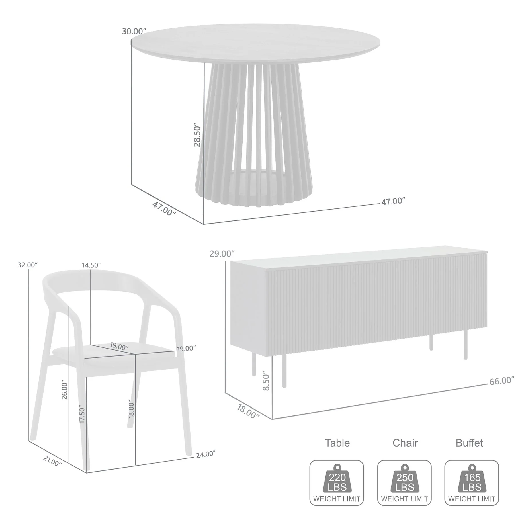 Pasadena Apache 6 Piece Round Dining Set with Buffet in Black Oak and Walnut Finish - Image 10