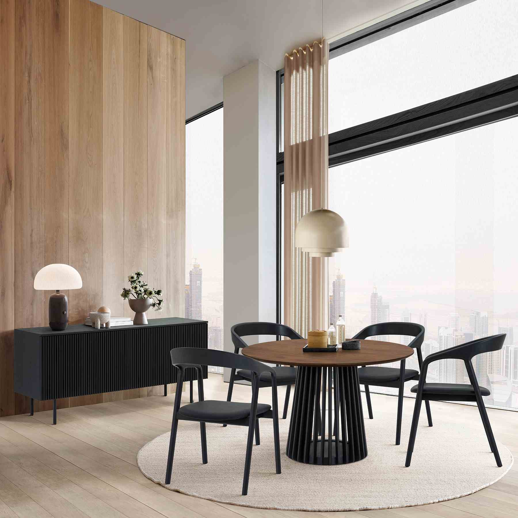 Pasadena Apache 6 Piece Round Dining Set with Buffet in Black Oak and Walnut Finish - Image 11