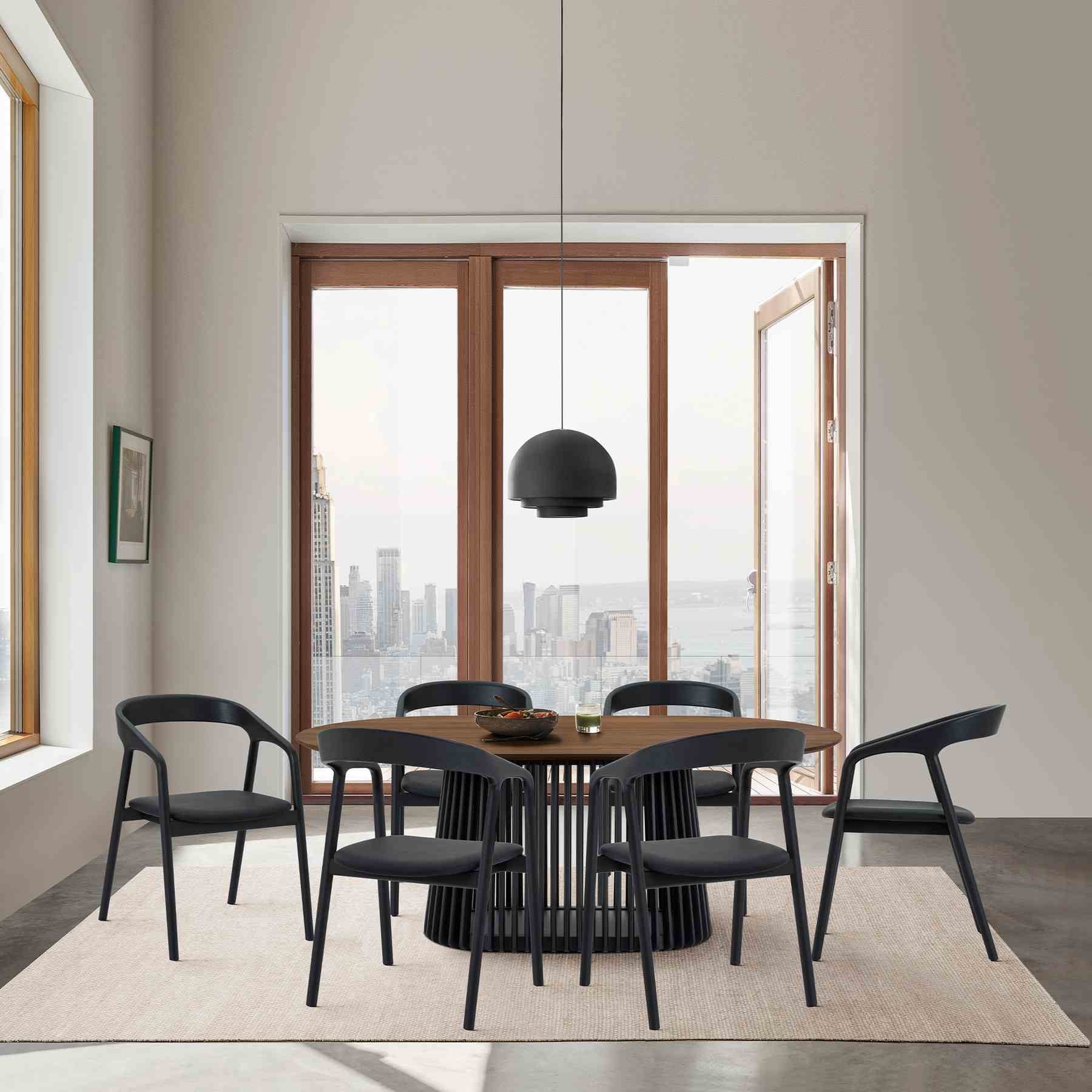 Pasadena Apache 7 Piece Oval Dining Set in Walnut and Black Oak Finish with Faux Leather - Image 12