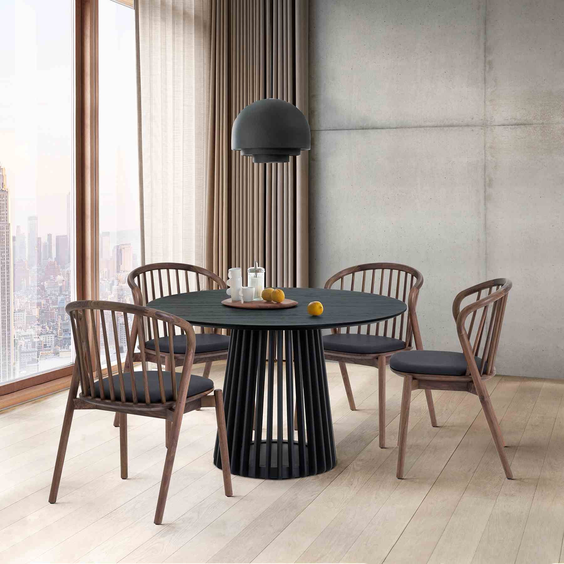 Pasadena Echo 5 Piece Round Dining Set with Black Oak Finish Table and Walnut Finish Chairs - Image 11