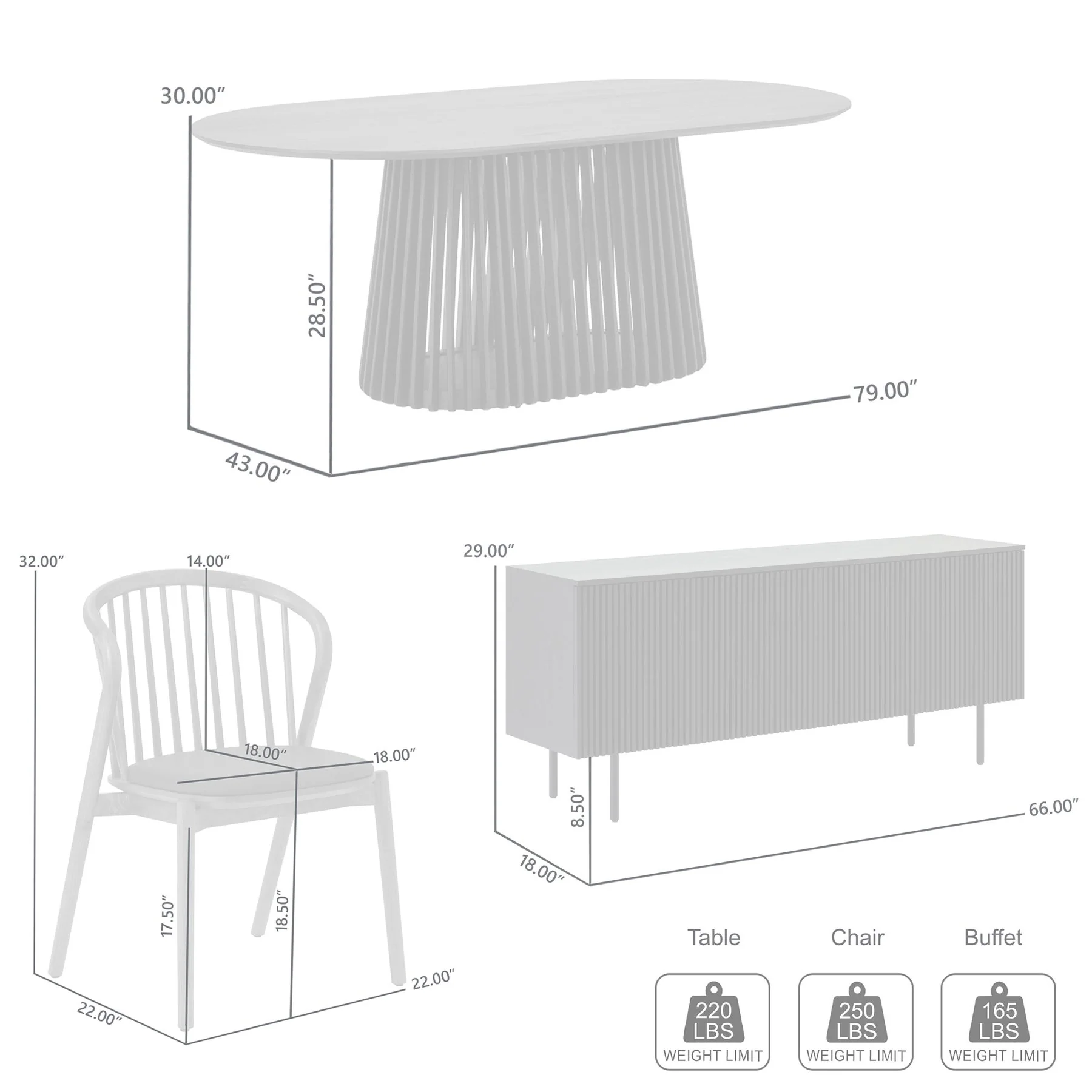 Pasadena Echo 6 Piece Oval Dining Set with Buffet in Black Finish with Walnut Finish Table Top and Chairs - Image 11