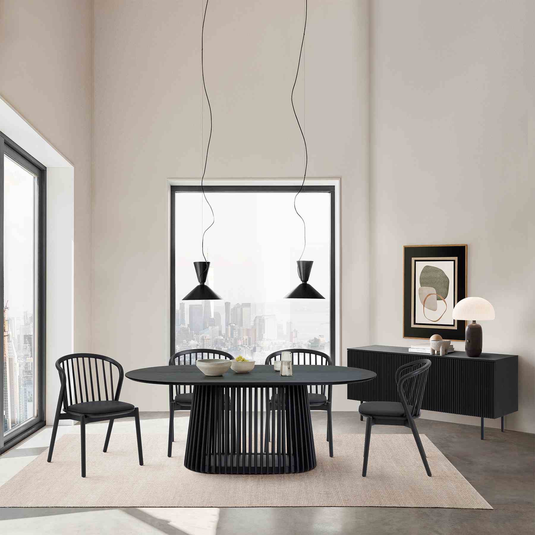 Pasadena Echo 6 Piece Oval Dining Set with Buffet in Black Oak Finish with Black Faux Leather - Image 12