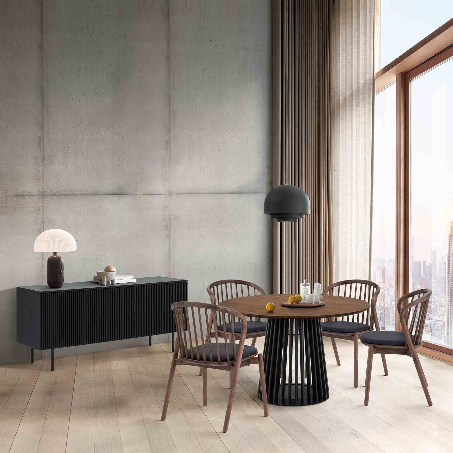 Pasadena Echo 6 Piece Round Dining Set with Buffet in Black Finish with Walnut Finish Table Top and Chairs - Image 11