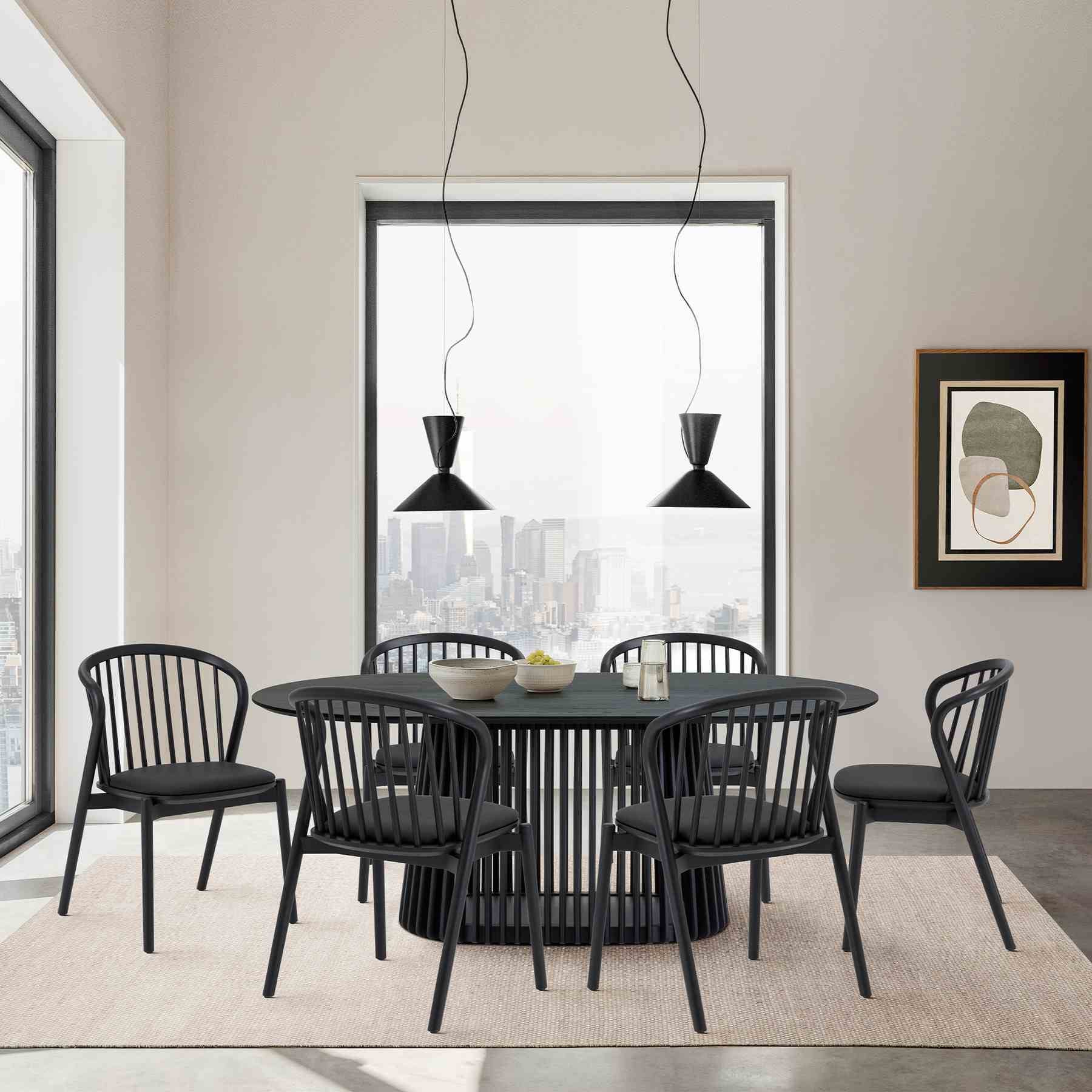 Pasadena Echo 7 Piece Oval Dining Set in Black Oak Finish with Black Faux Leather - Image 12