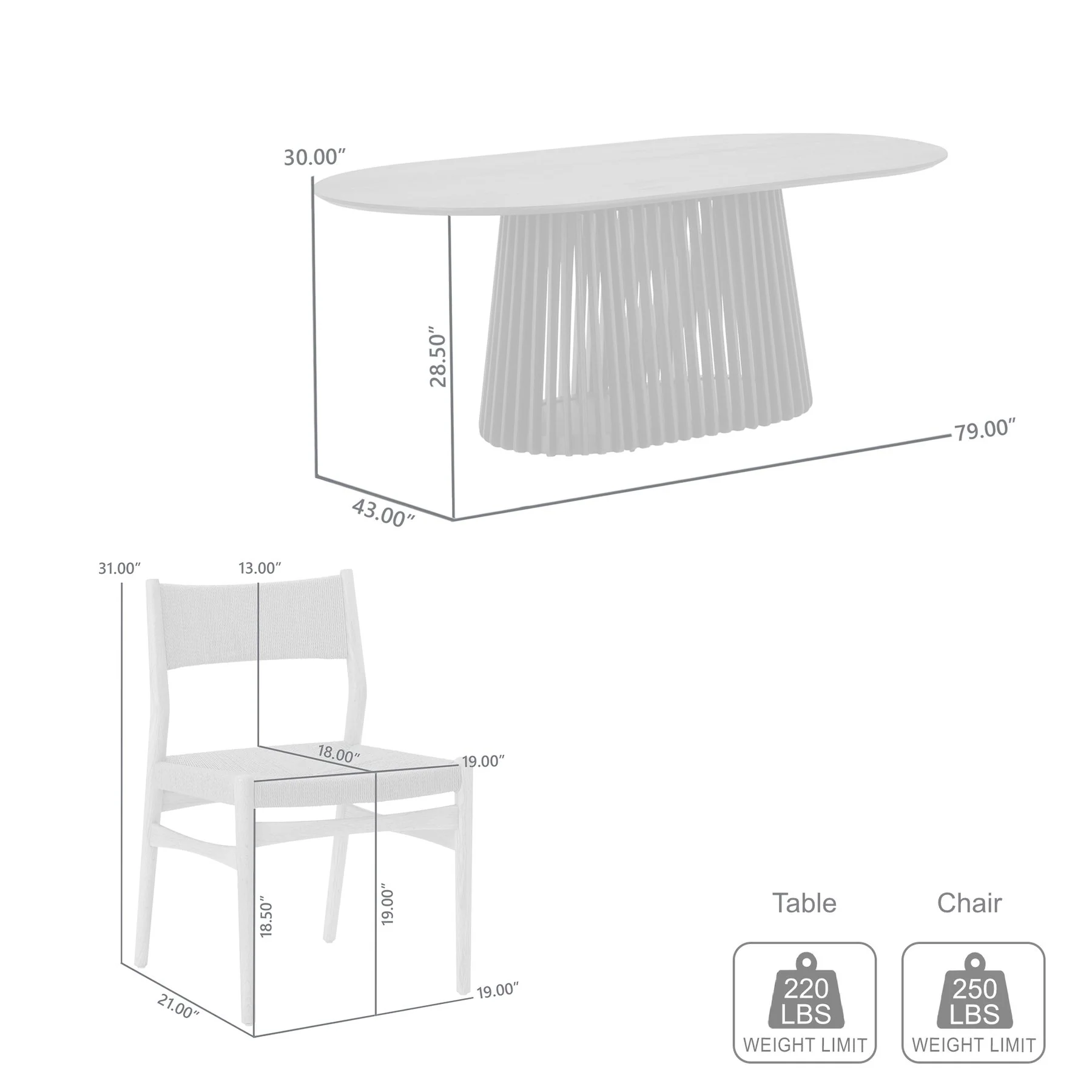 Pasadena Erie 5 Piece Oval Dining Set in Black Oak Finish with Black Paper Cord Chairs - Image 11