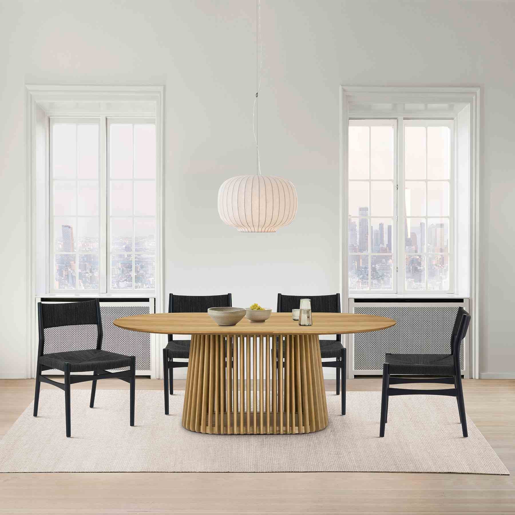 Pasadena Erie 5 Piece Oval Dining Set in Natural Oak Finish with Black Paper Cord Chairs - Image 12