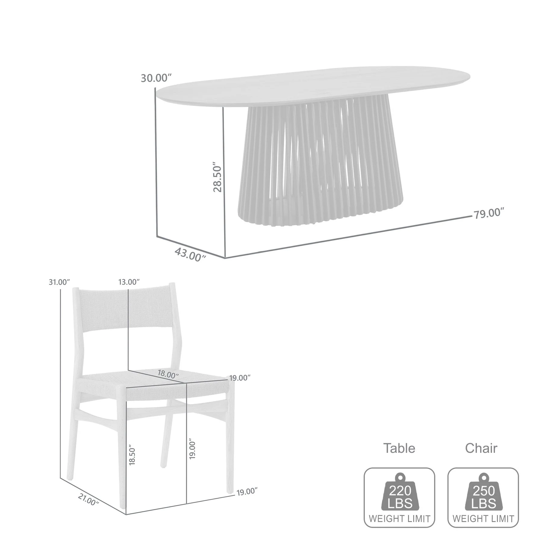 Pasadena Erie 5 Piece Oval Dining Set in Walnut and Black Finish with Paper Cord Chairs - Image 11