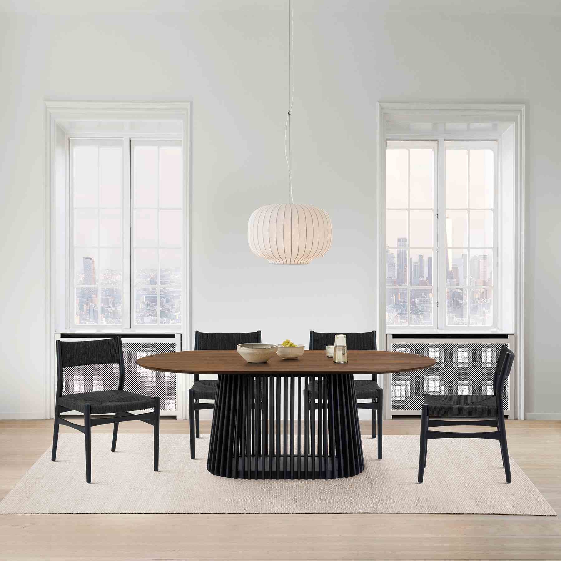 Pasadena Erie 5 Piece Oval Dining Set in Walnut and Black Finish with Paper Cord Chairs - Image 12