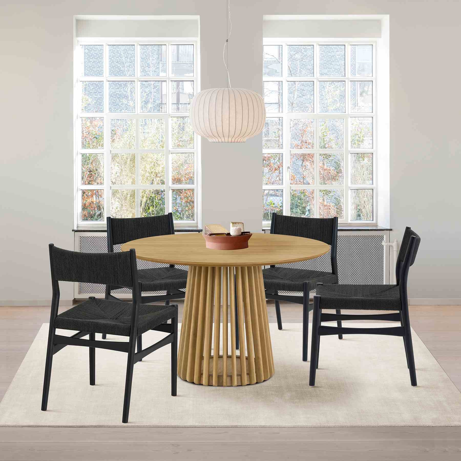 Pasadena Erie 5 Piece Round Dining Set in Natural Oak Finish with Black Paper Cord Chairs - Image 11