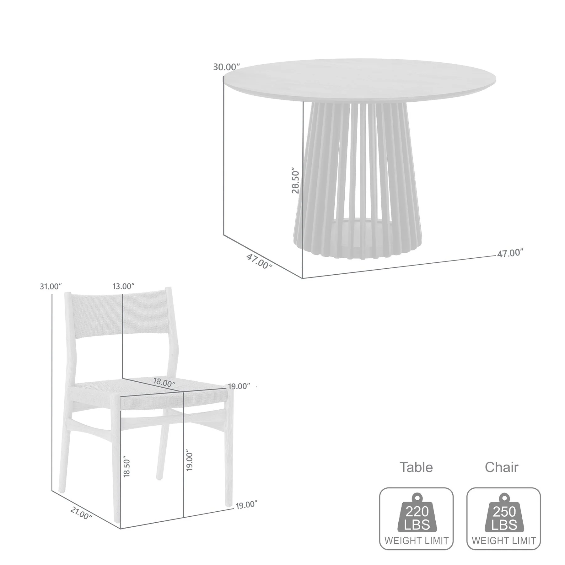 Pasadena Erie 5 Piece Round Dining Set in Natural Oak Finish with Paper Cord Chairs - Image 10