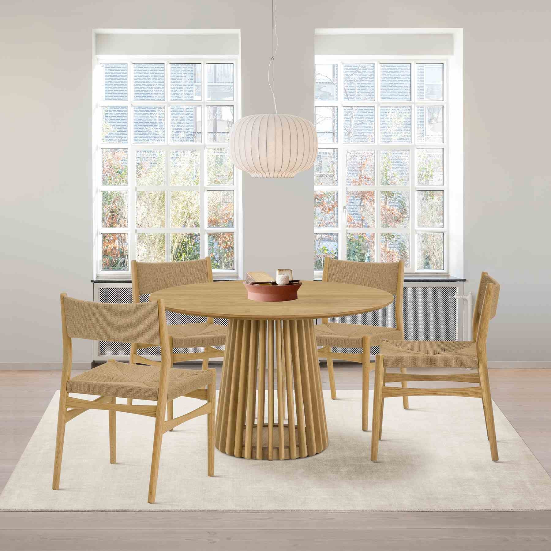Pasadena Erie 5 Piece Round Dining Set in Natural Oak Finish with Paper Cord Chairs - Image 11