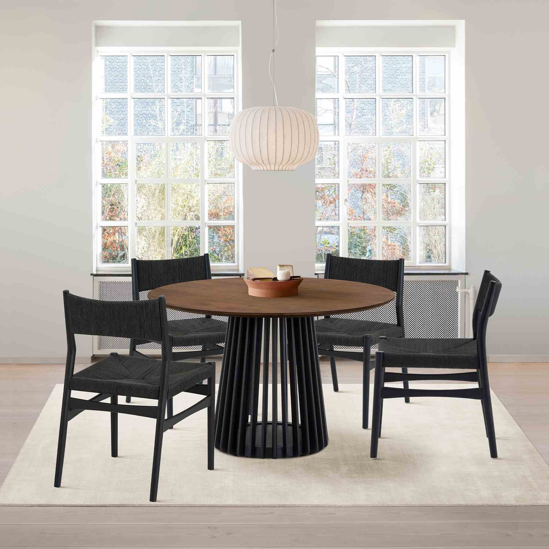 Pasadena Erie 5 Piece Round Dining Set in Walnut and Black Finish with Paper Cord Chairs - Image 11