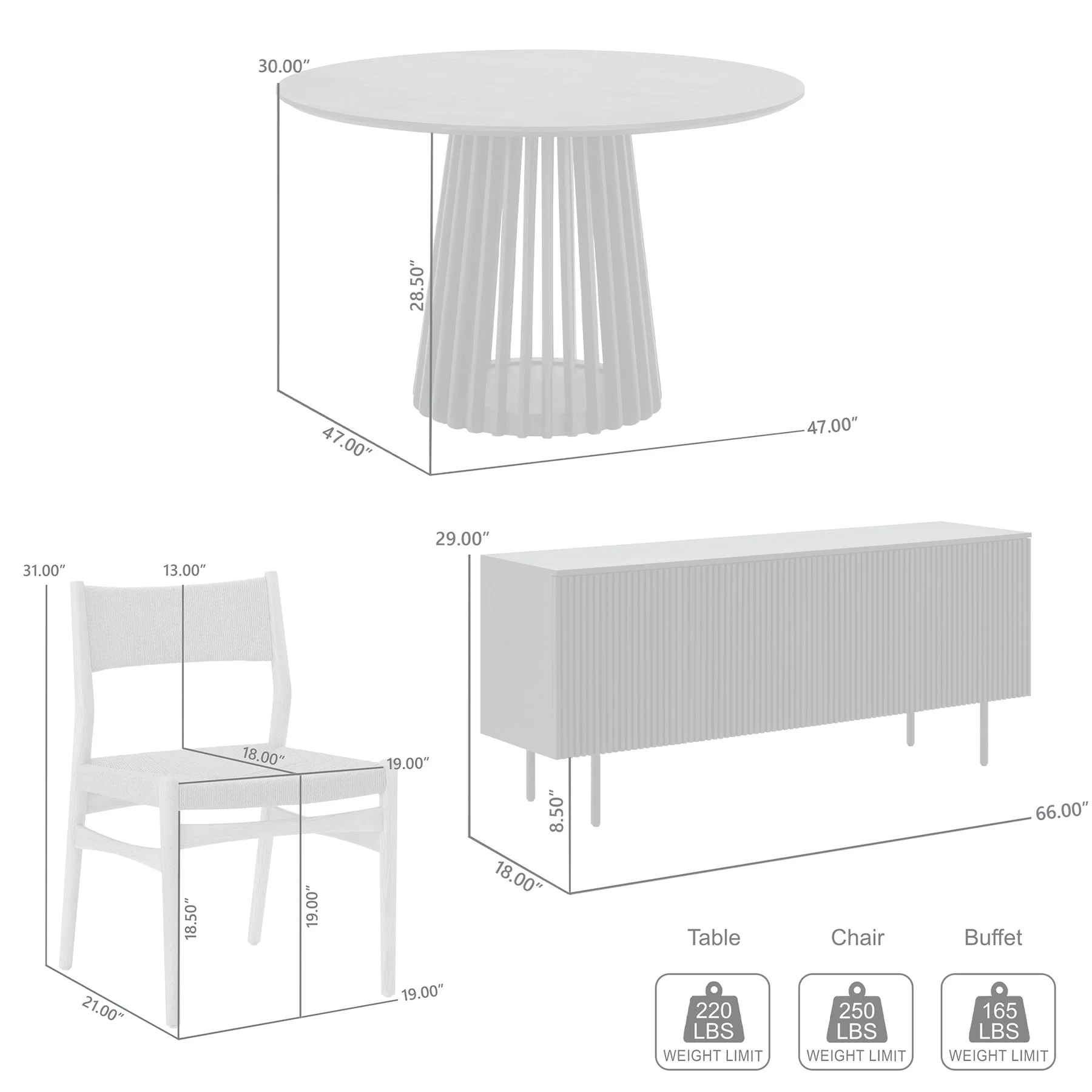 Pasadena Erie 6 Piece Round Dining Set with Buffet in Black Oak Finish with Paper Cord Chairs - Image 10