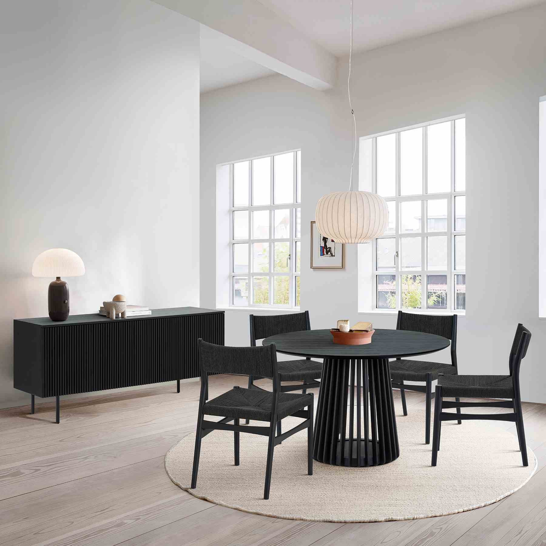 Pasadena Erie 6 Piece Round Dining Set with Buffet in Black Oak Finish with Paper Cord Chairs - Image 11