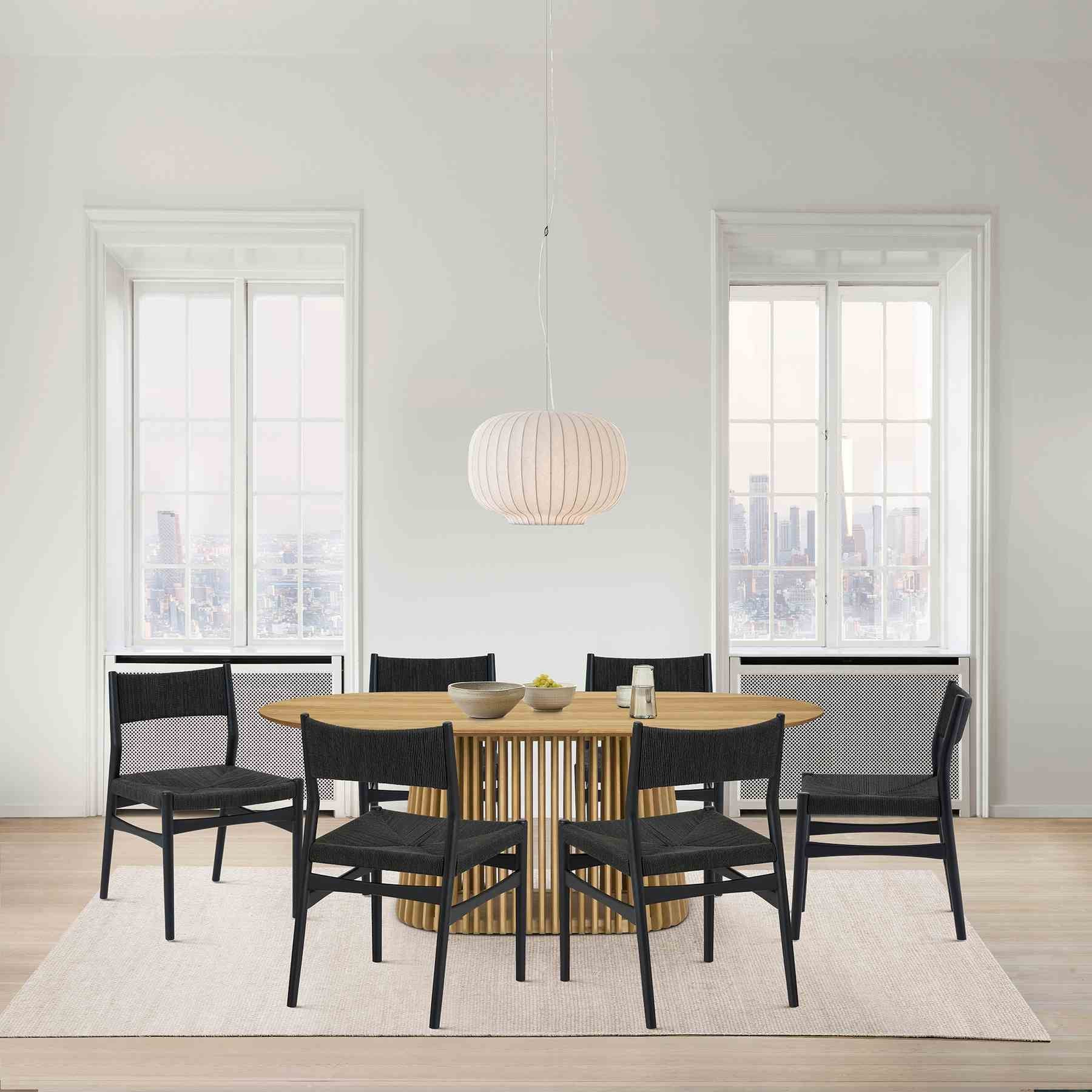 Pasadena Erie 7 Piece Oval Dining Set in Natural Oak Finish with Black Paper Cord Chairs - Image 12