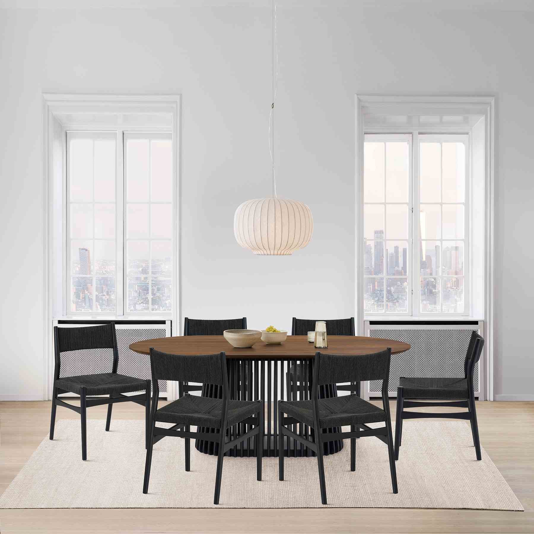 Pasadena Erie 7 Piece Oval Dining Set in Walnut and Black Finish with Paper Cord Chairs - Image 12