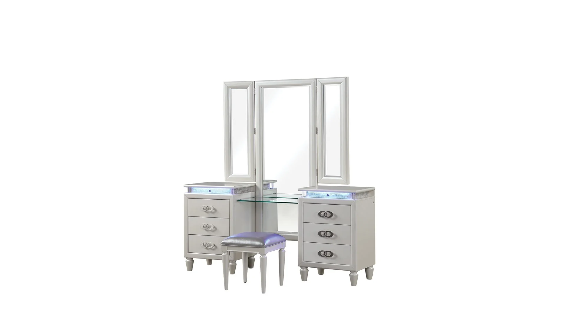 Passion King 4PC with Vanity Bedroom set Milky White - Image 15