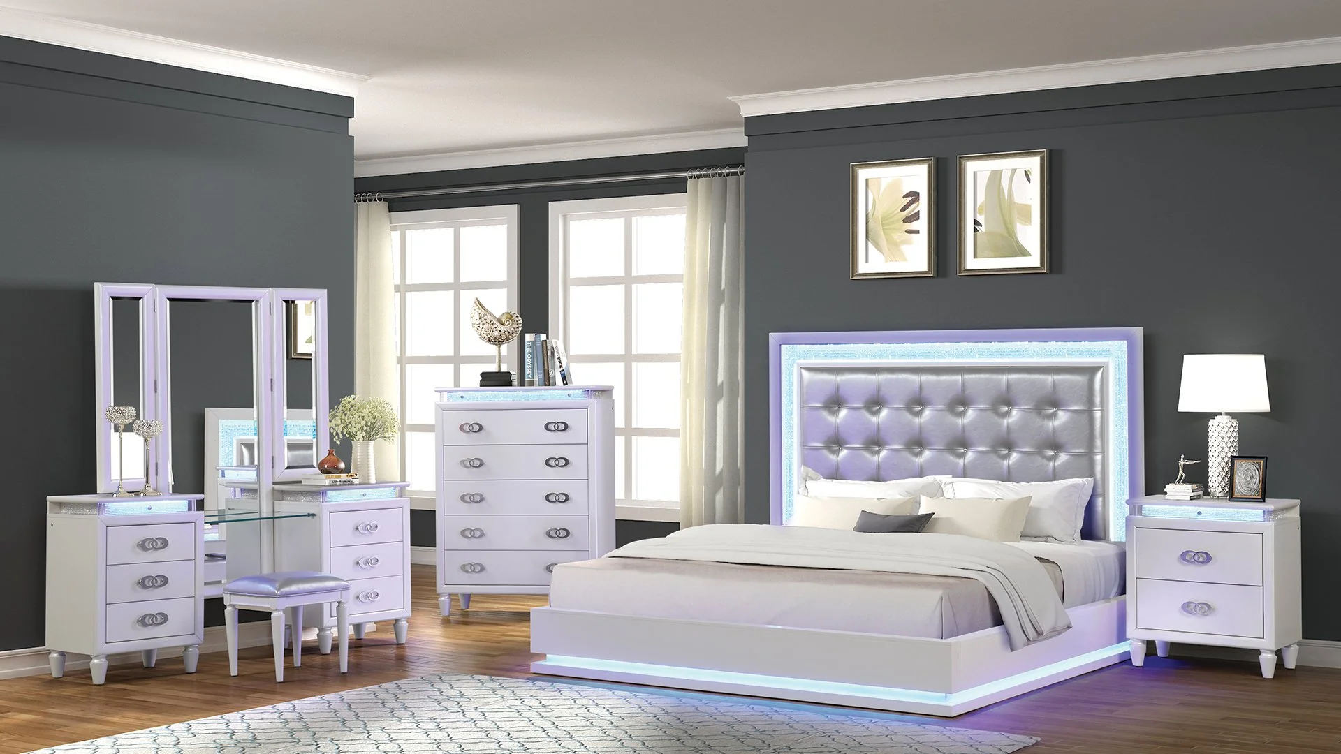 Passion King 5PC with Vanity Bedroom Set Milky White - Image 21