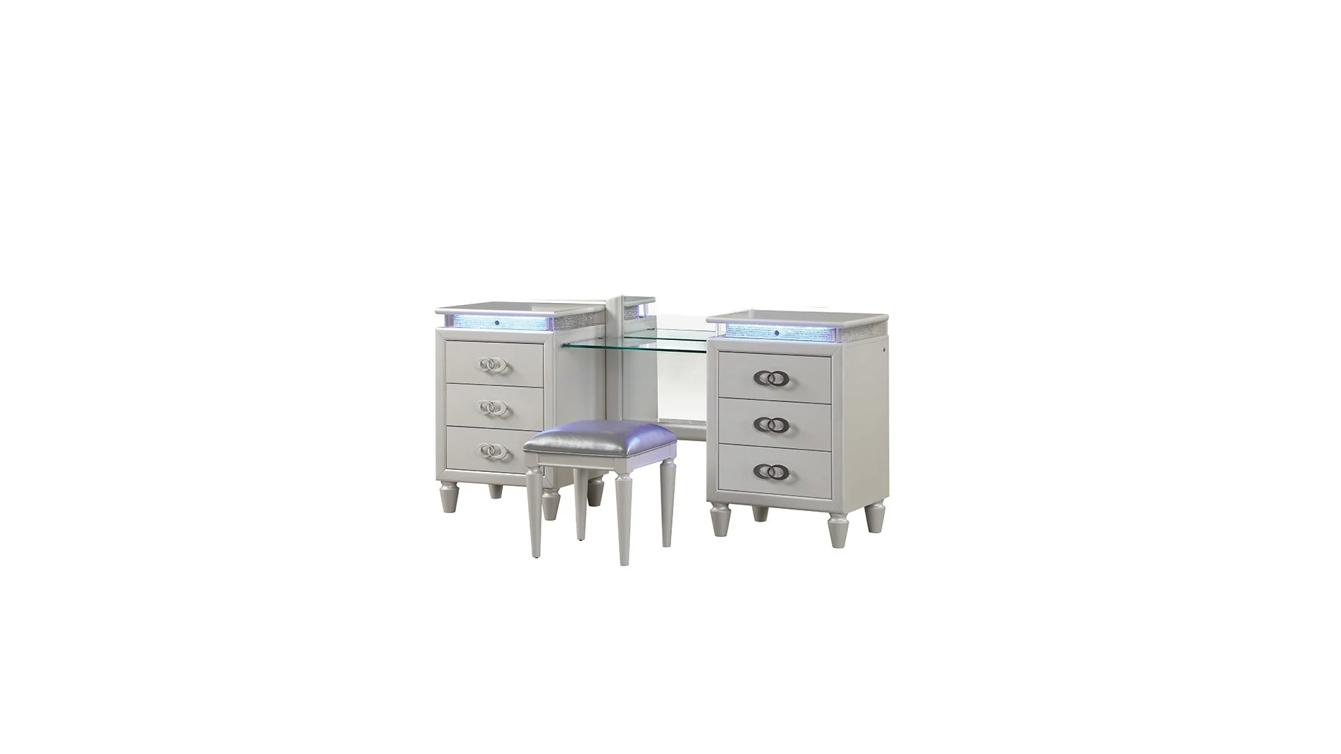 Passion Queen 4PC with Vanity Bedroom set Milky White - Image 16